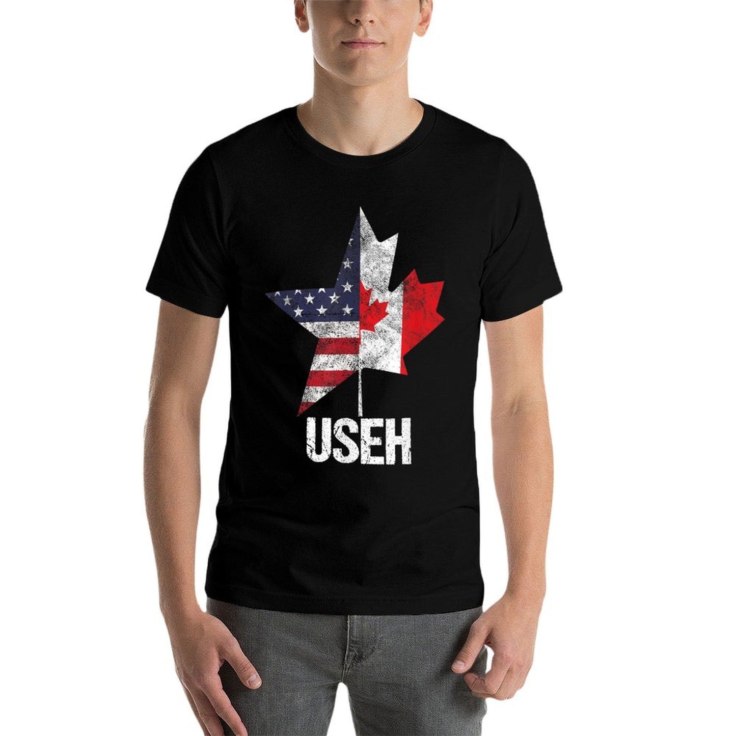 Half Canadian American USEH Canada USA Flag United States Graphic-printed T-Shirt