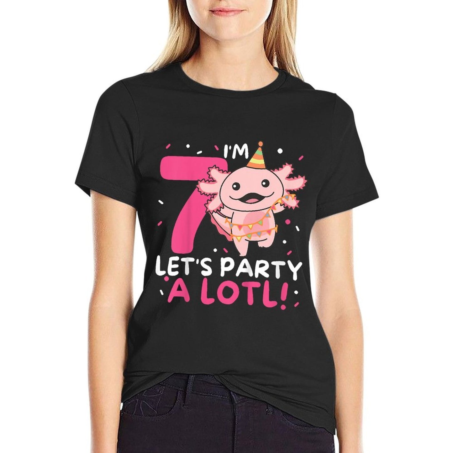 Kids 7th Birthday Axolotl Pun Let's Party A Lotl Durable T-Shirt