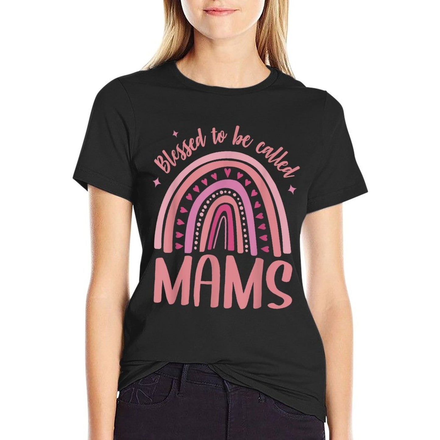 Mams Tshirts for Women Grandma Blessed to Be Called Mams Ribbed Collar T-Shirt