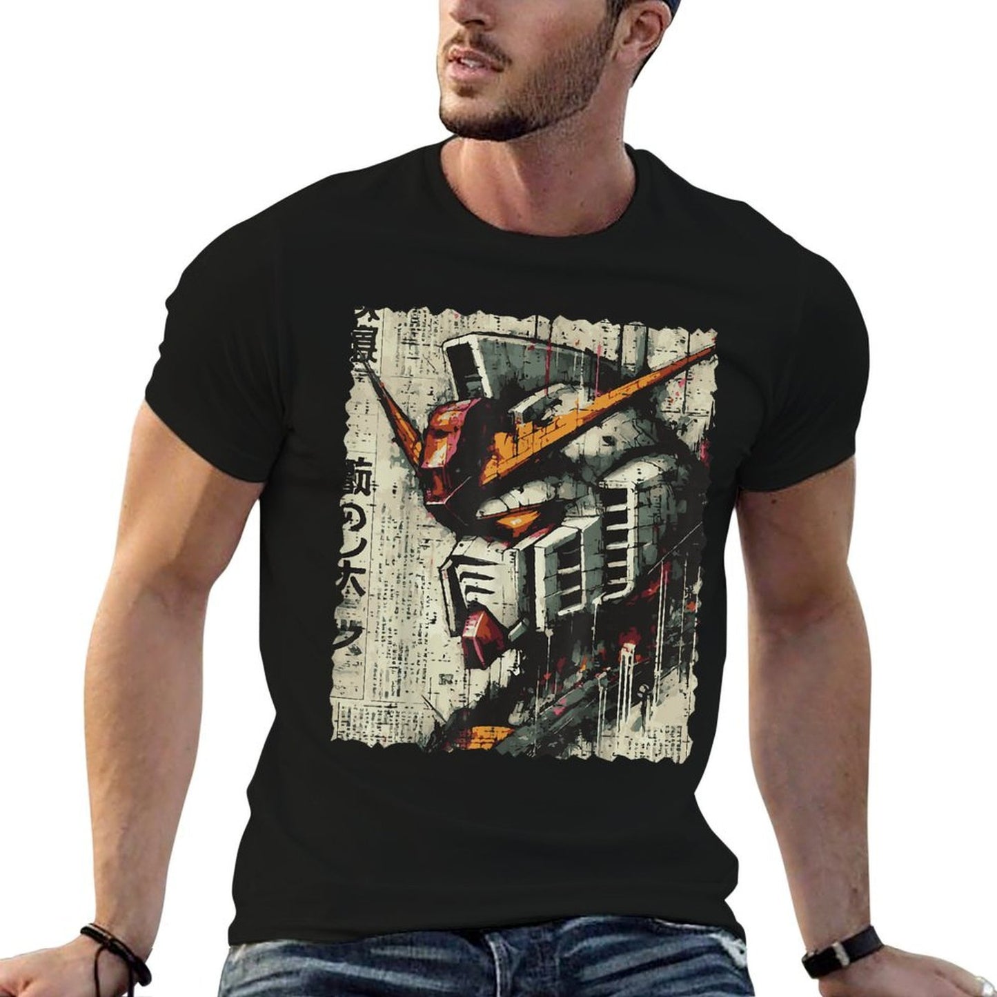 Japanese Mecha Robot Head Vintage Anime Art Men Boys Kids High-quality Stitching T-Shirt