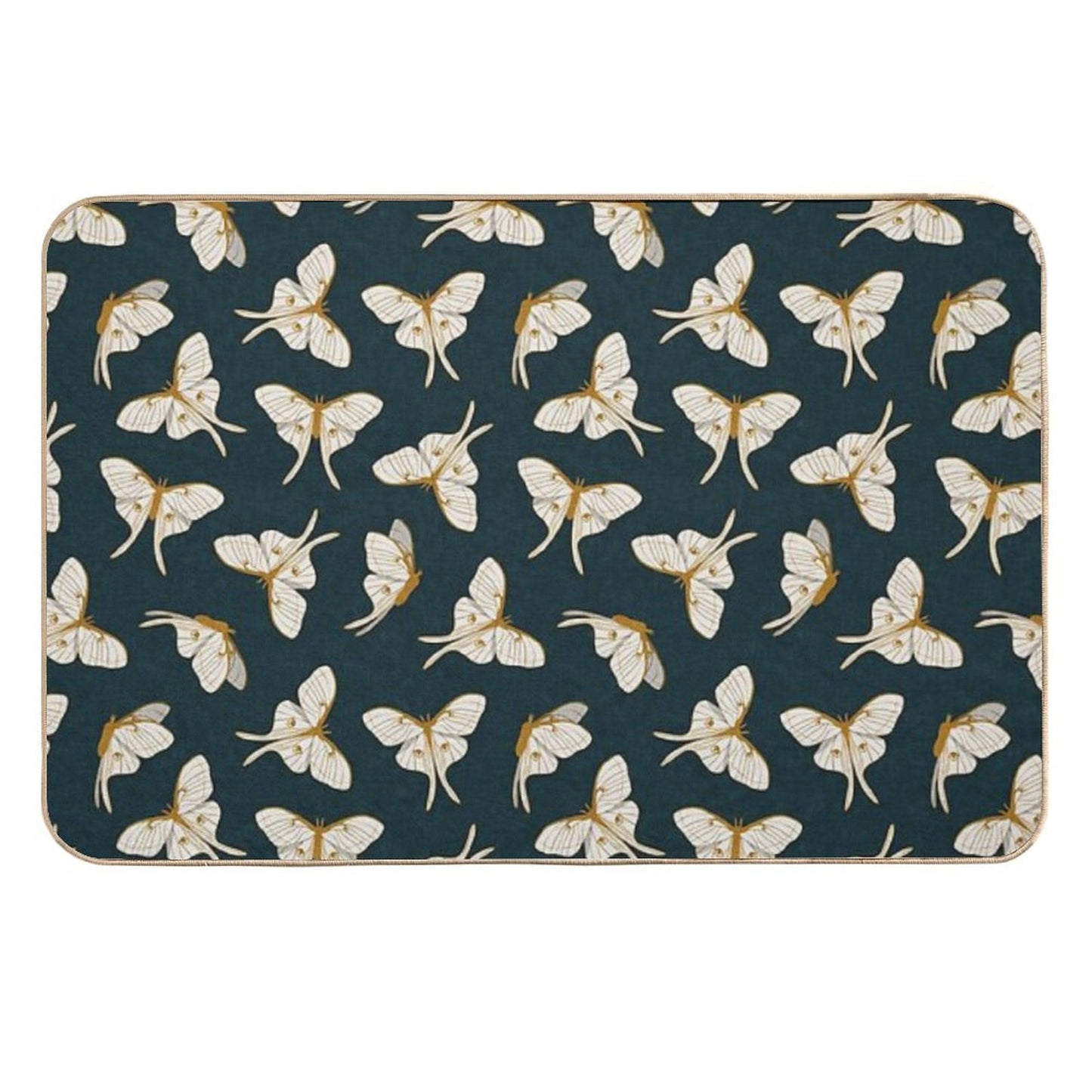 Luna Moth - Gold on Dark Teal Easy To Clean Bath Mat