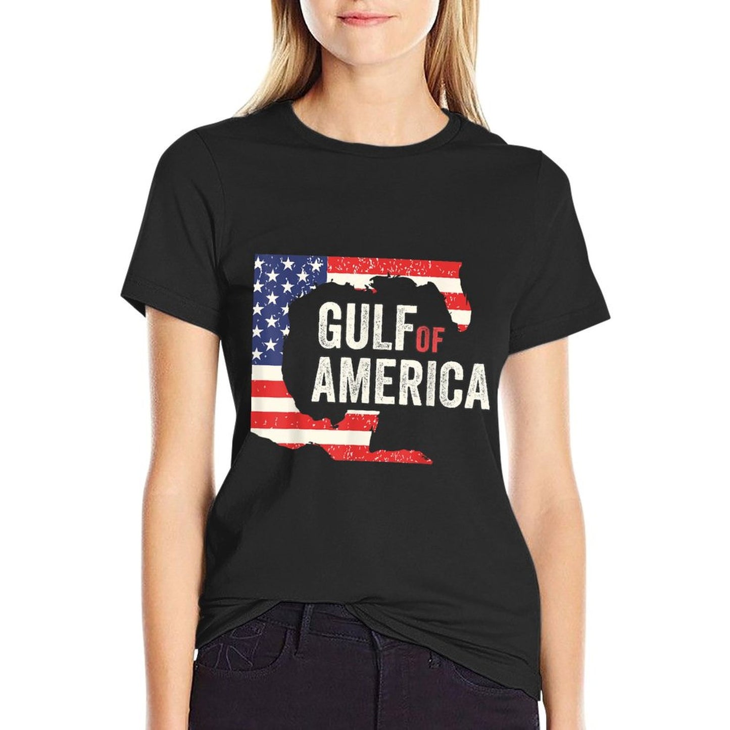 Gulf of USA America Funny Gulf of Mexico USA Flag Map July 4 Oversized Silhouette T-Shirt