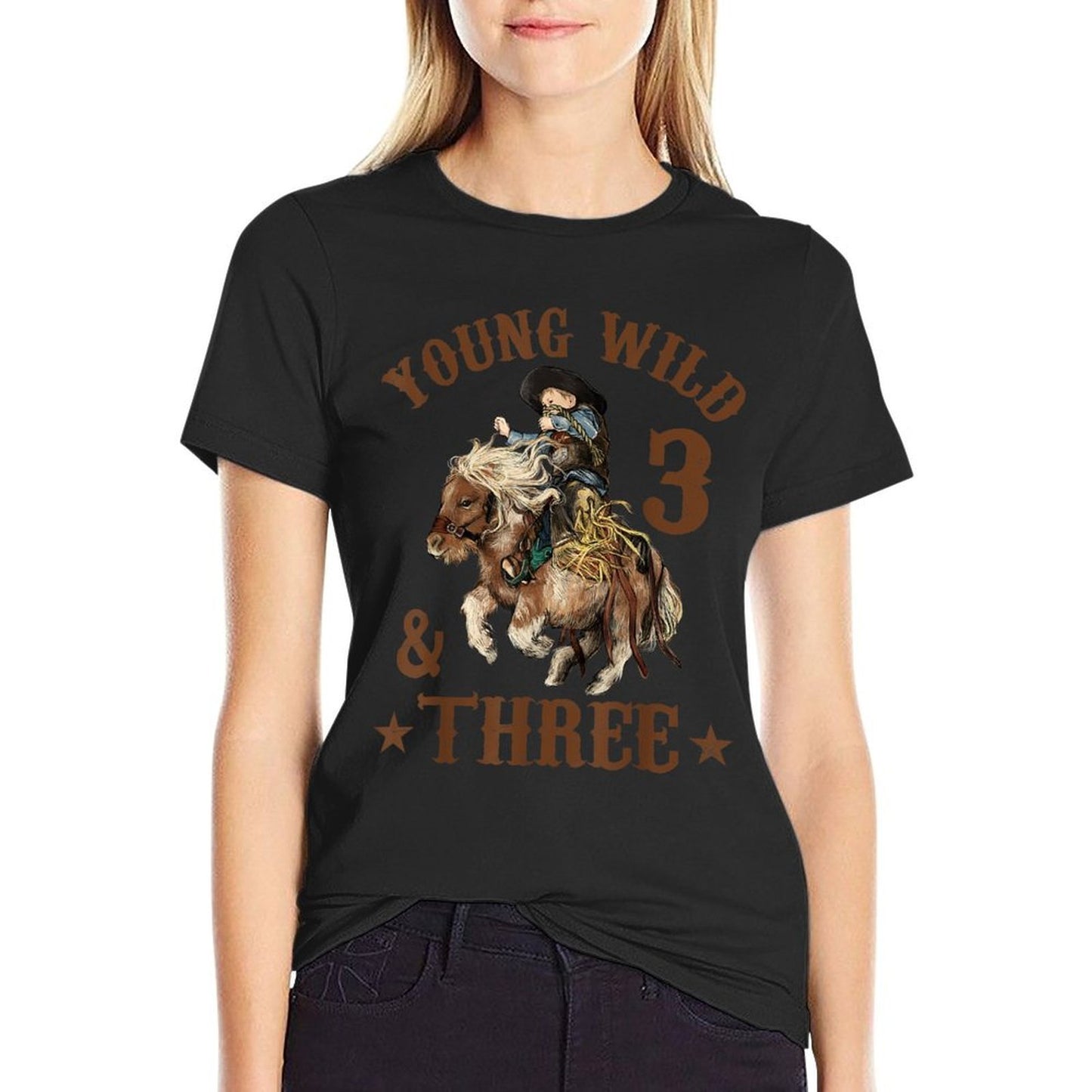 Young Wild And Three Cowboy 3rd Birthday Boy 3 Years Old Vintage-inspired T-Shirt