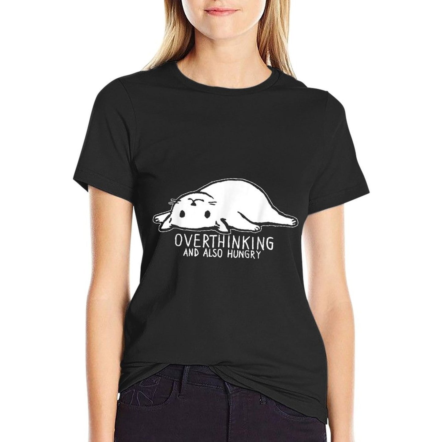 Funny Cat Meme Overthinking And Also Hungry Sarcastic Women Breathable T-Shirt
