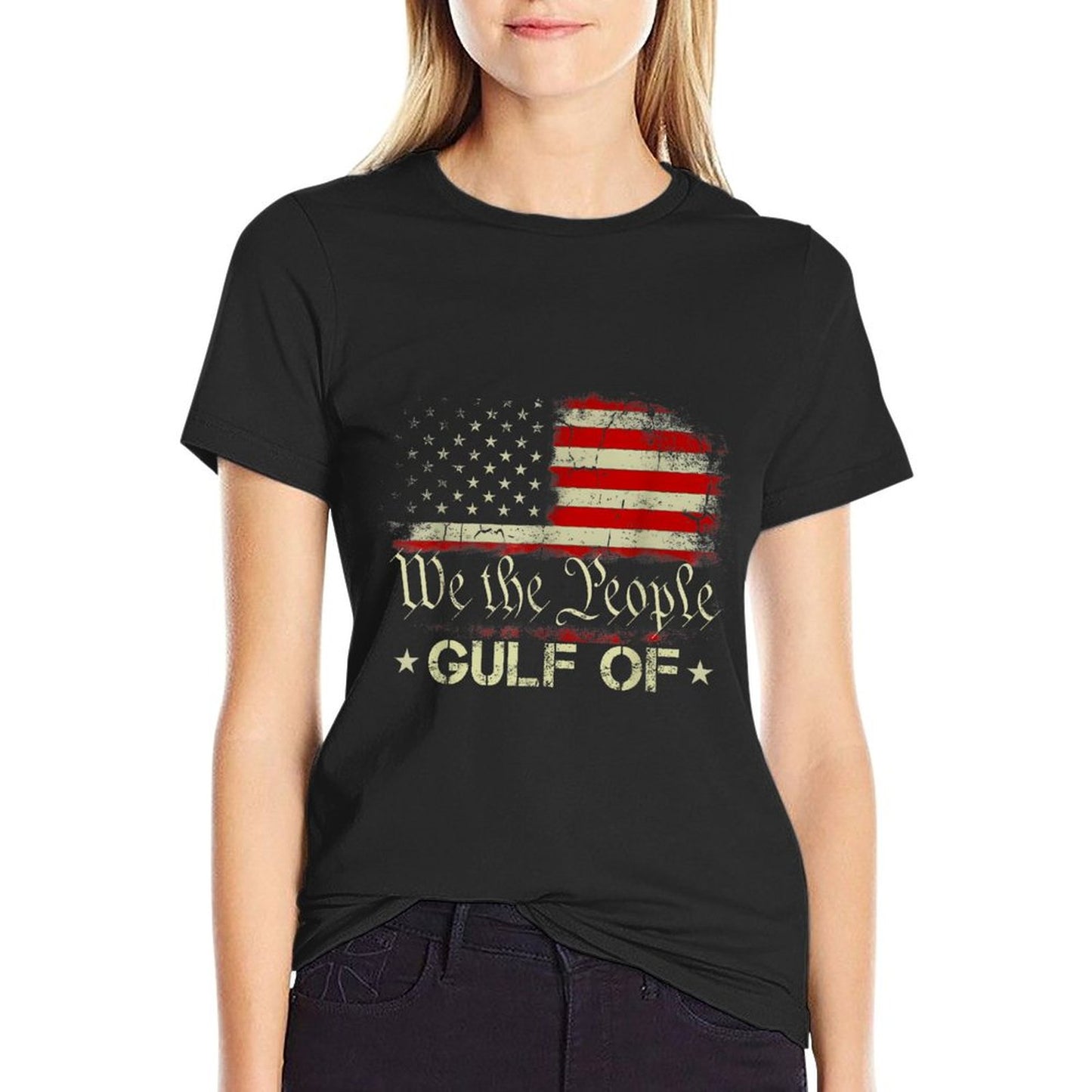 Gulf of USA America Funny Gulf of Mexico USA Flag Map July 4 Heathered Texture T-Shirt