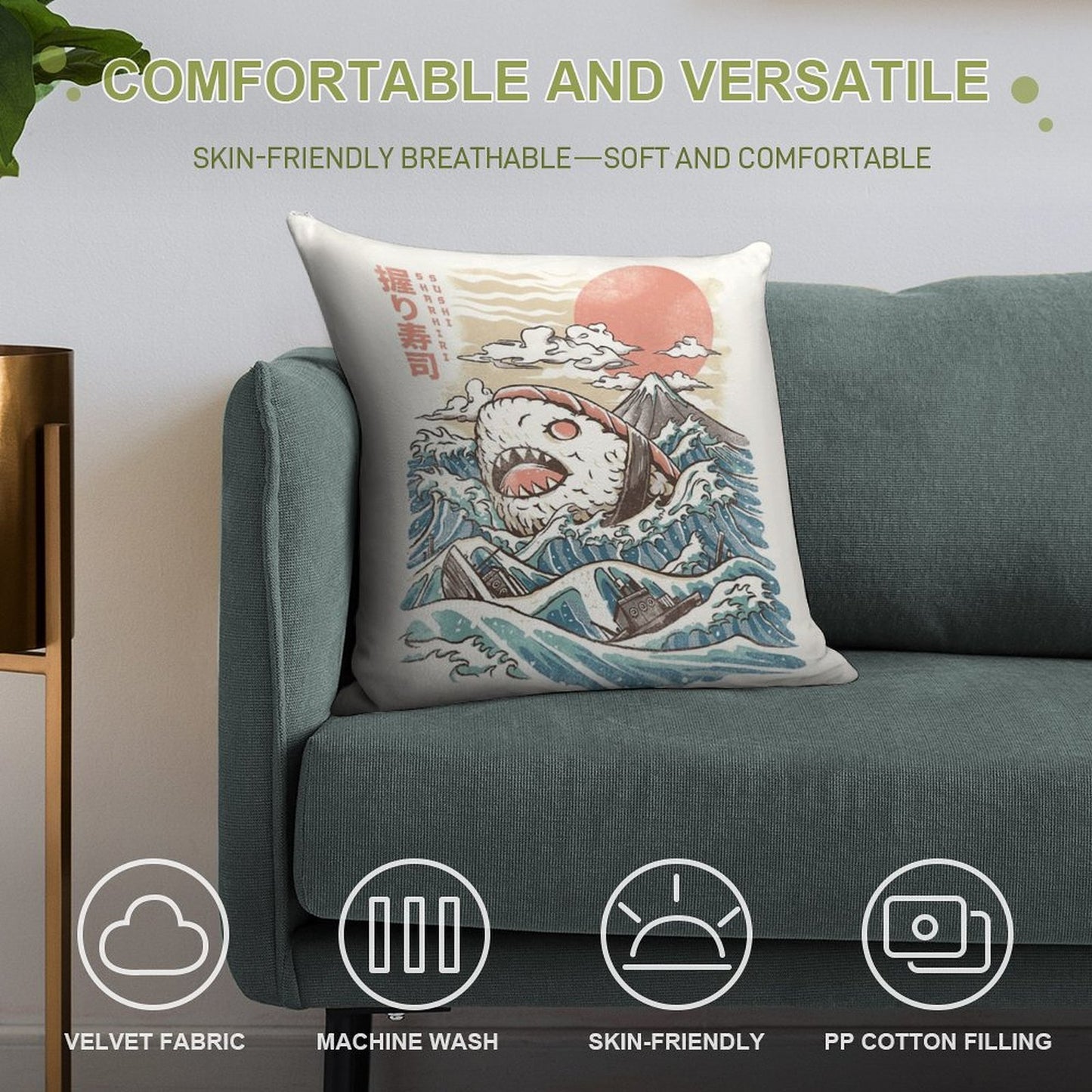 Sharkiri Sushi Soft Short Plush Fabric Throw Pillow