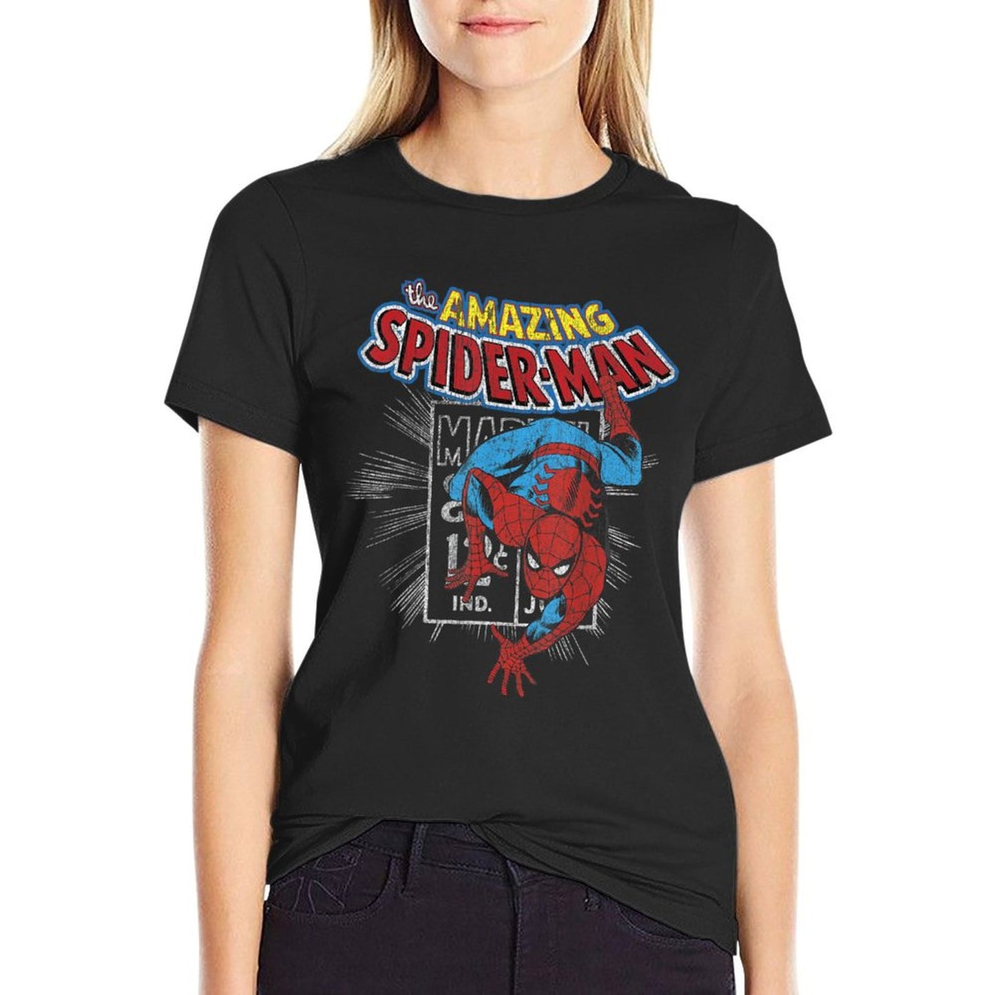 Marvel The Amazing Spider-Man Vintage Comic Poster Slim-fit Cut T-Shirt