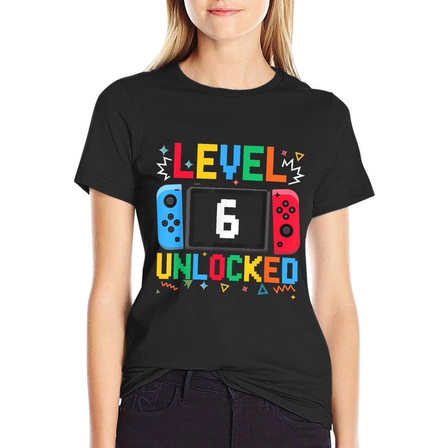 Level 6 Unlocked Birthday Video Gamer 6th Birthday Kids Boys Heathered Texture T-Shirt