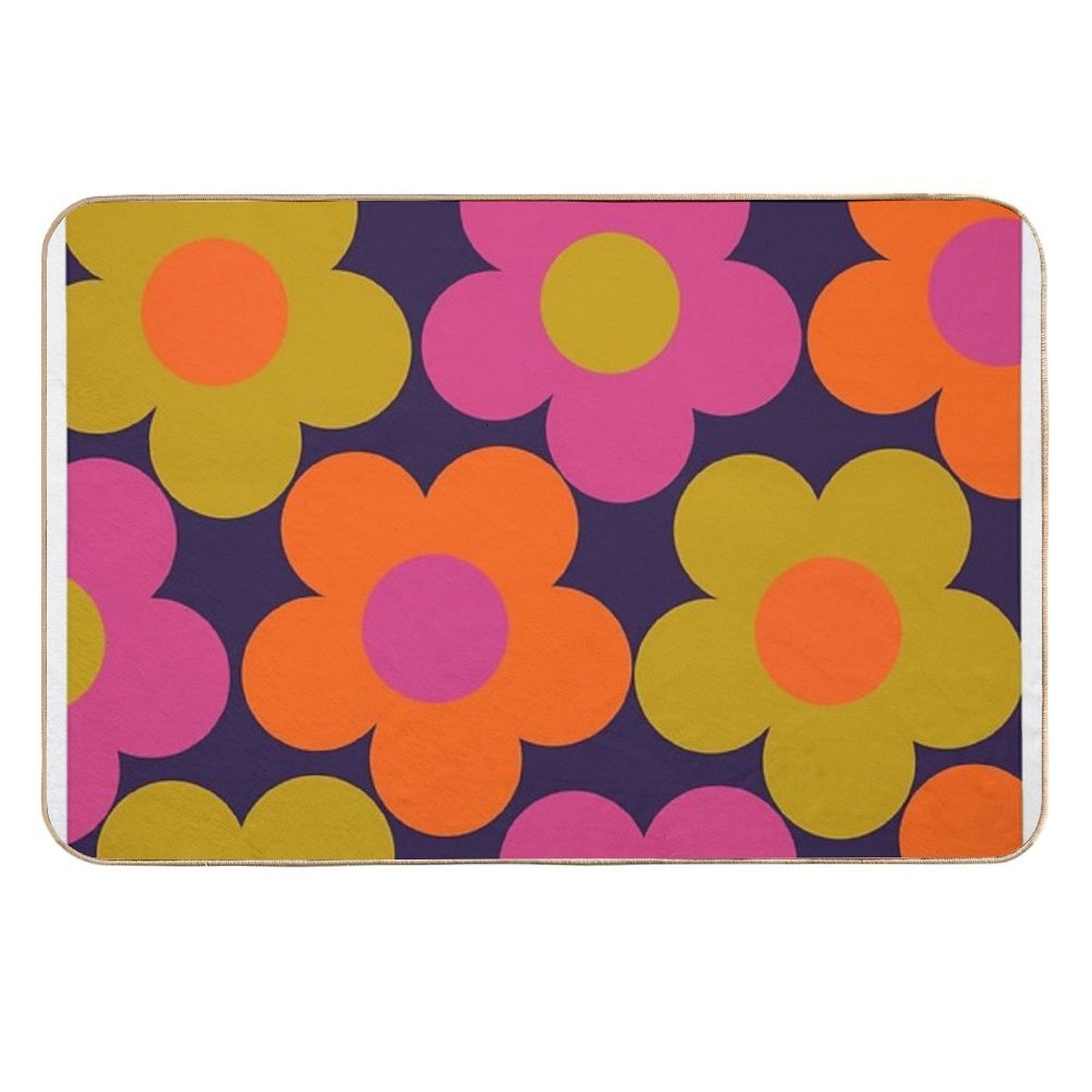 60s Style Neon Flowers Rapid-Drying Bath Mat