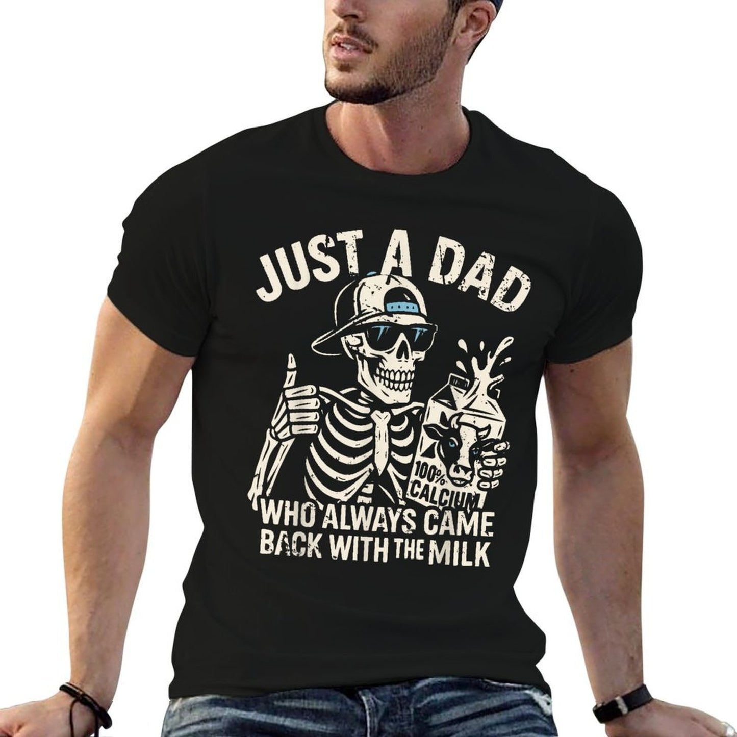 Skeleton Funny Just A Dad Who Always Came Back With The Milk Lightweight T-Shirt