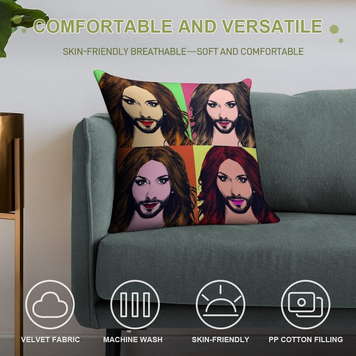 Conchita Wurst - Pop Art Soft Shrink-Resistant Throw Pillow