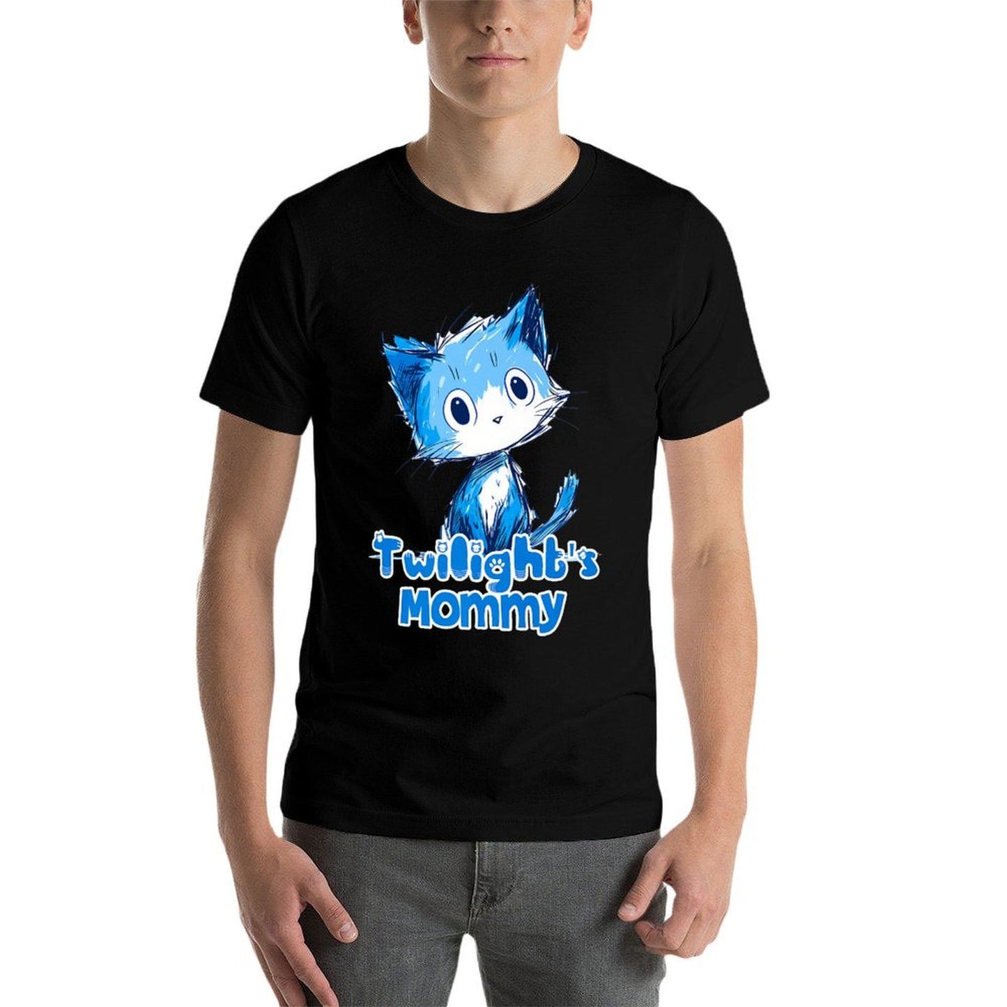 Funny Blue Cute Cat Design for Twilight Mommy Premium Rolled Sleeves T-Shirt