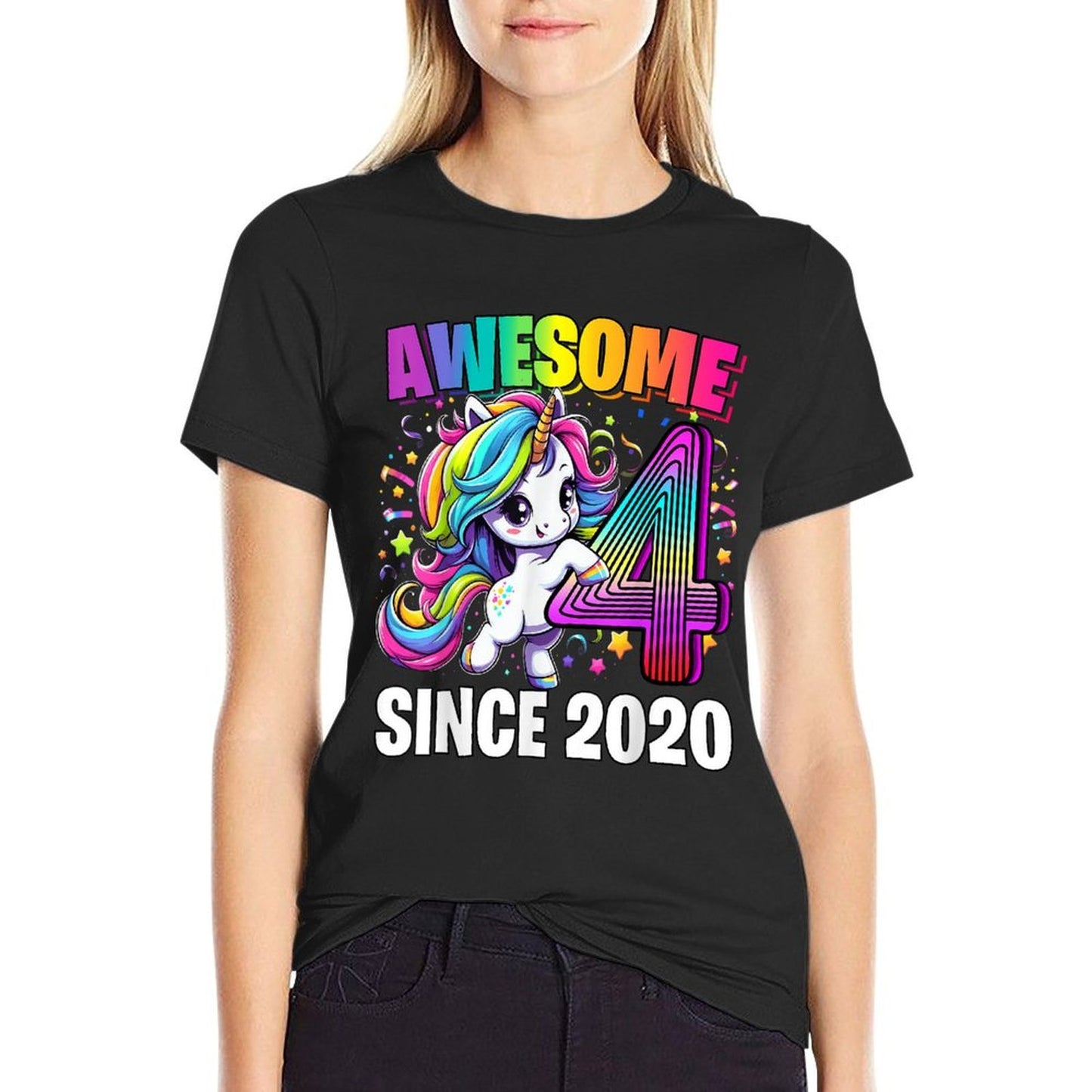Unicorn 4th Birthday 4 Year Old Unicorn Party Girls Outfit Easy-care T-Shirt