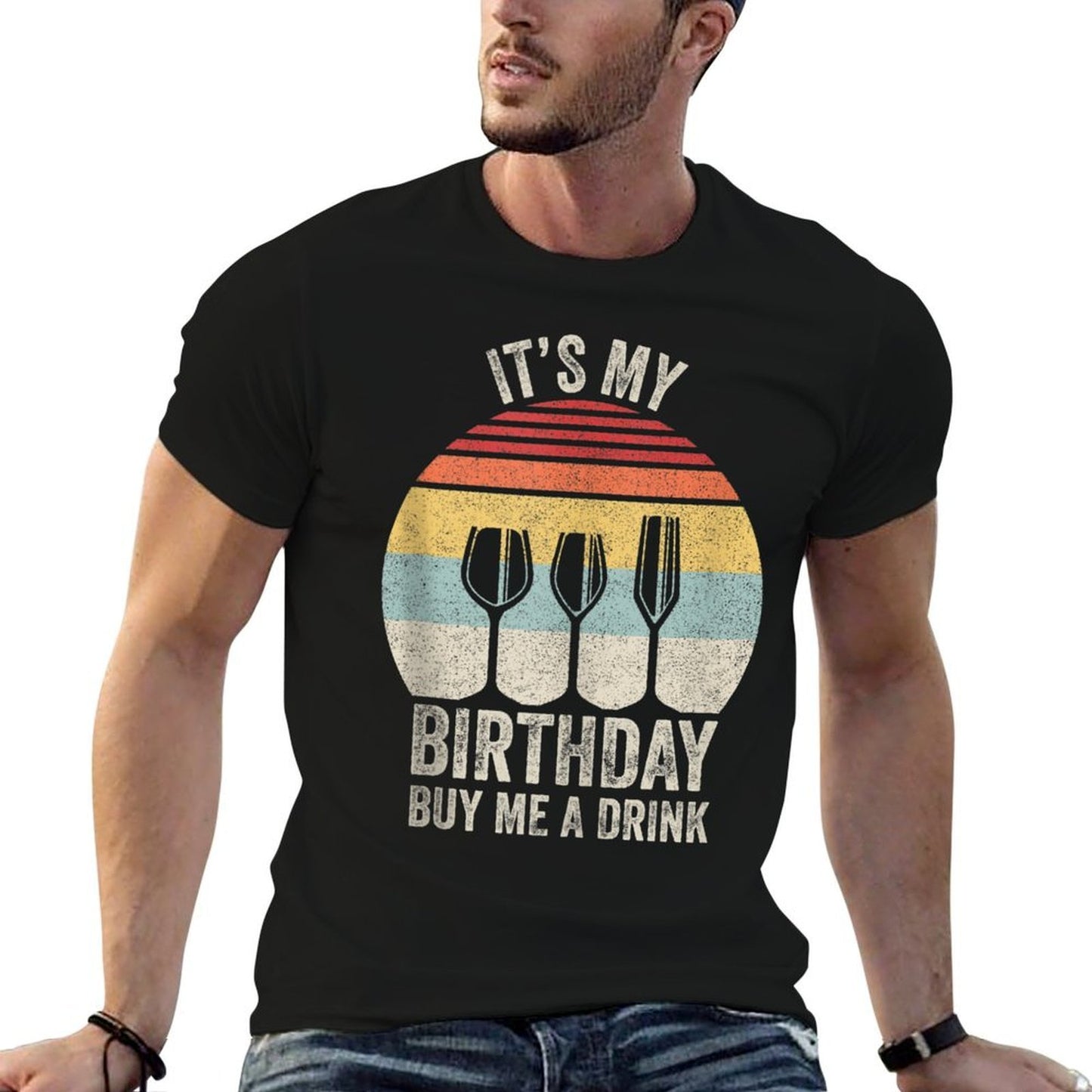 Vintage Retro It's My Birthday Buy Me A Drink Funny Drinking Graphic-printed T-Shirt
