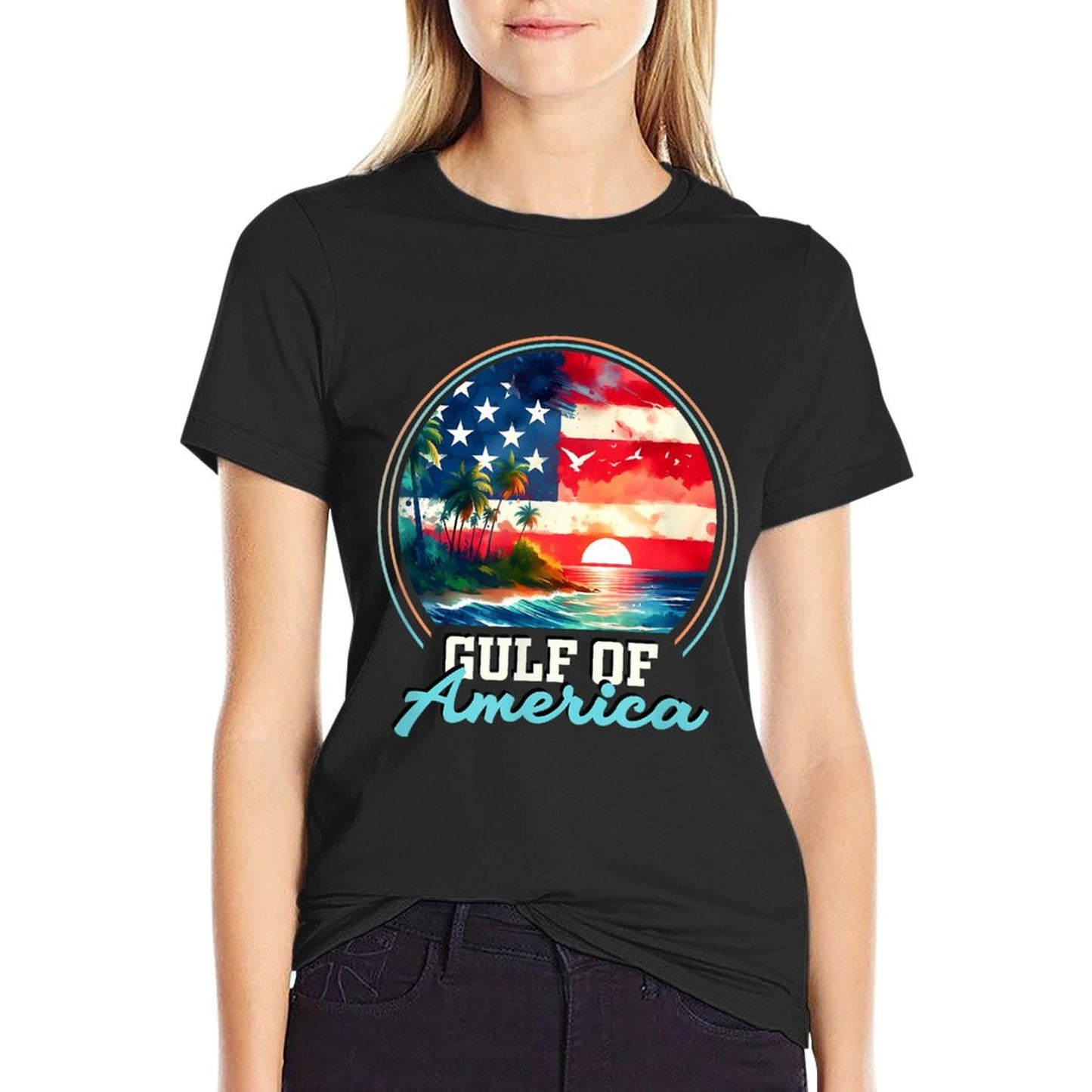 Gulf Of USA America Retro Vintage Beach Stretchy T-Shirt