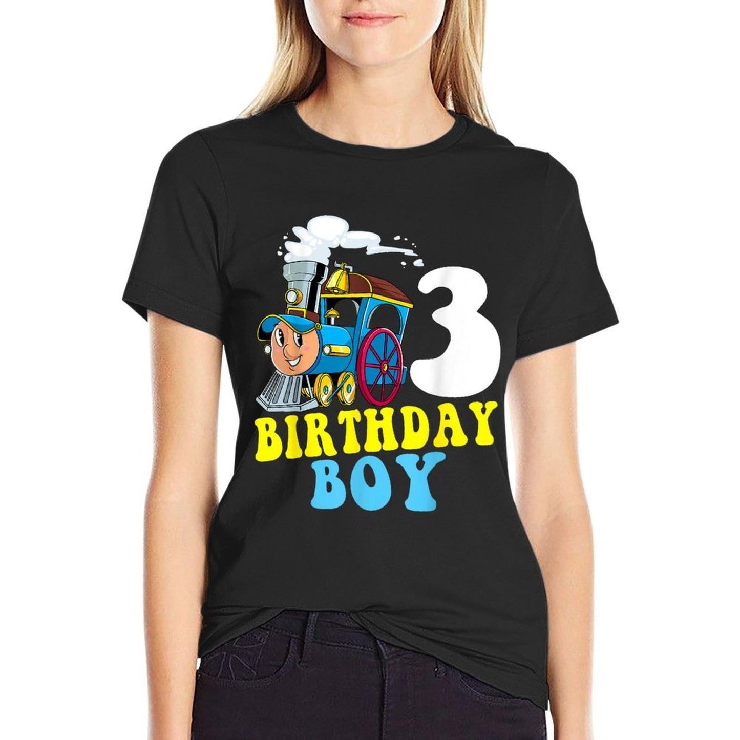 3rd Birthday Boy Train Lovers Three Years Old Kids Toddlers Lightweight T-Shirt