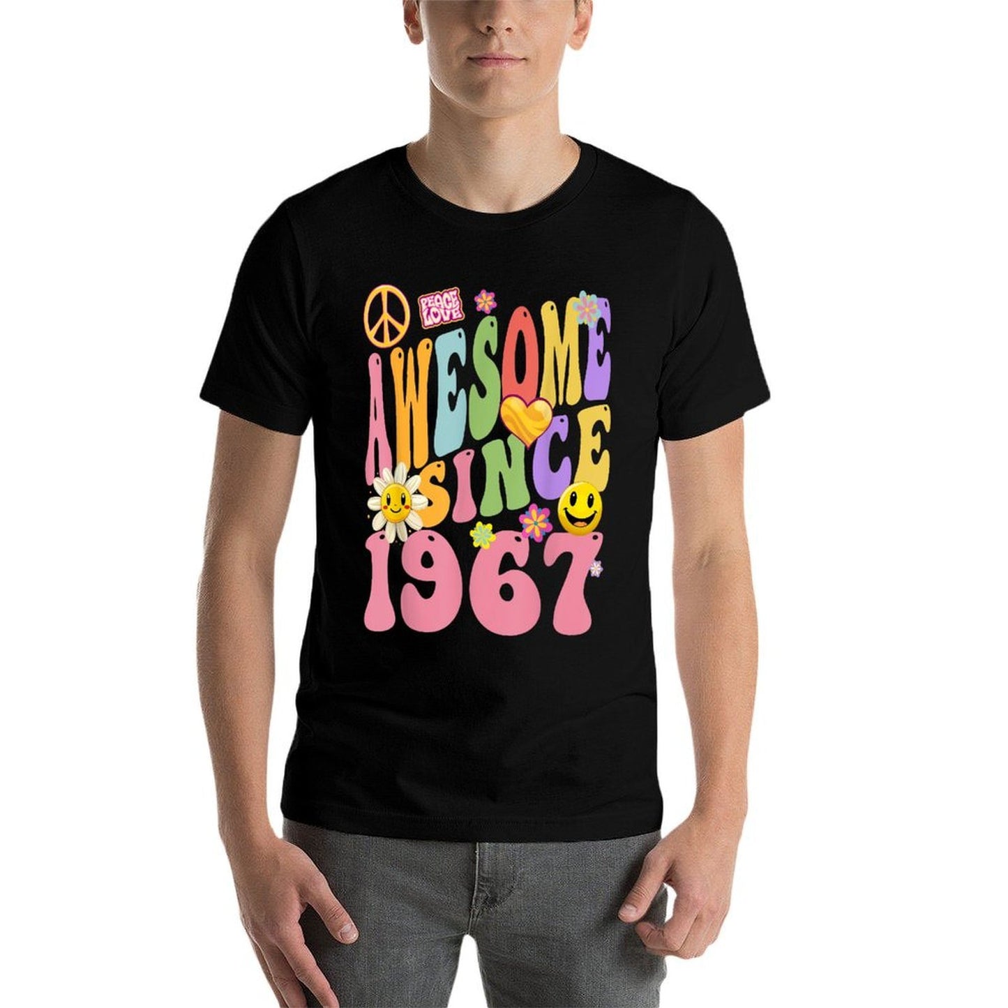 1967 Birthday Vintage Hippie Retro Awesome Since 1967 Moisture-wicking T-Shirt