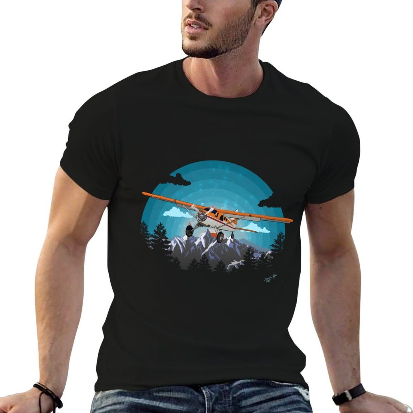"Twilight Flight" Beaver Bushplane Airplane Flying Pilot Trendy Pattern T-Shirt