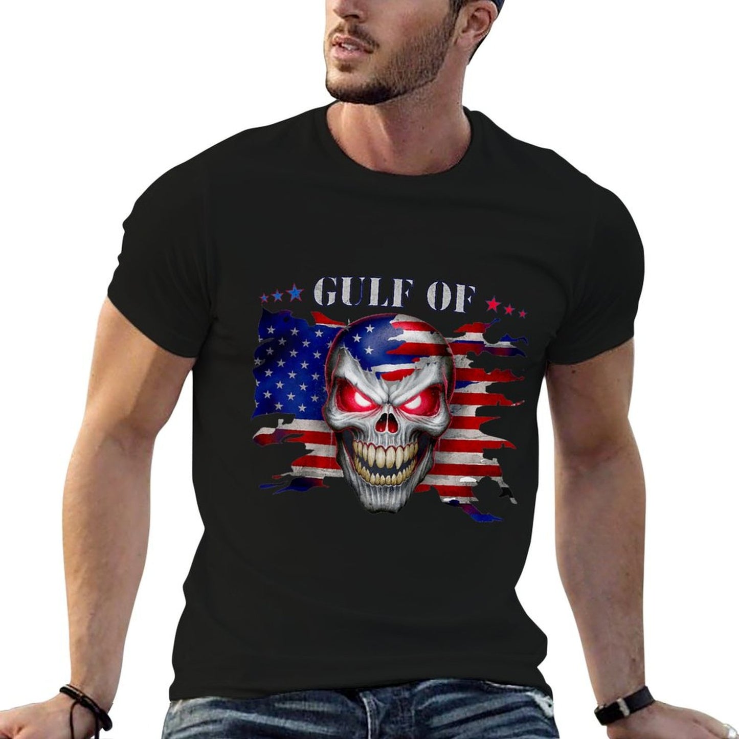 Gulf of USA America Funny USA Flag Raglan Baseball Eco-friendly Material T-Shirt