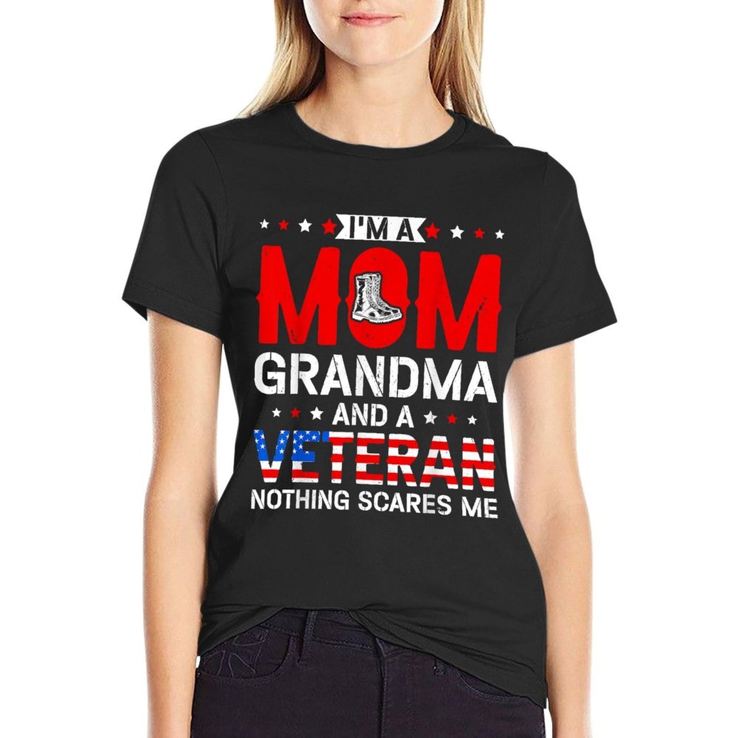 I'm A Mom Grandma And A Veteran Funny Female Veteran Grandma Wrinkle-resistant T-Shirt