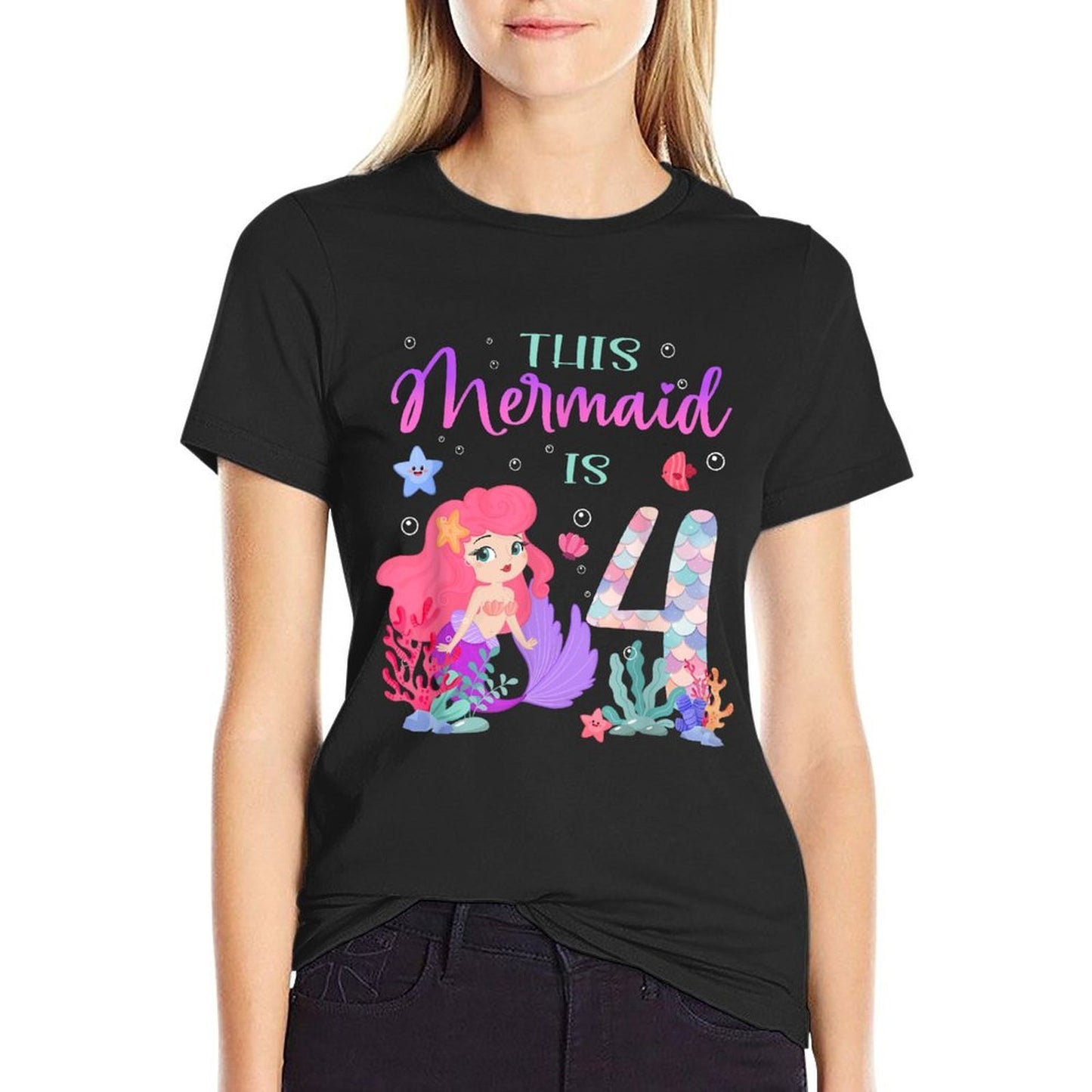 4th Birthday Cute Mermaid Girl 4 Year Old Birthday Party Eco-friendly Material T-Shirt