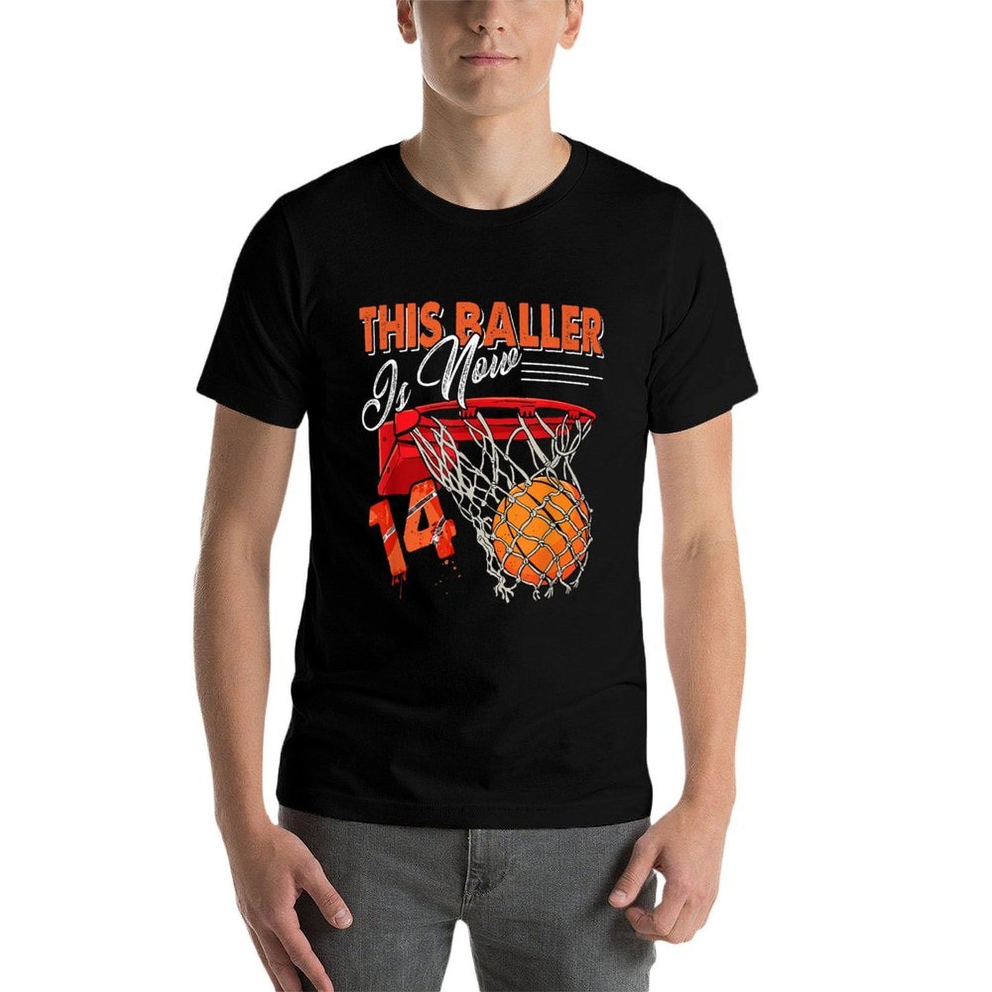 14th Birthday Basketball Funny 14 Years Old Kids Gift Ribbed Collar T-Shirt