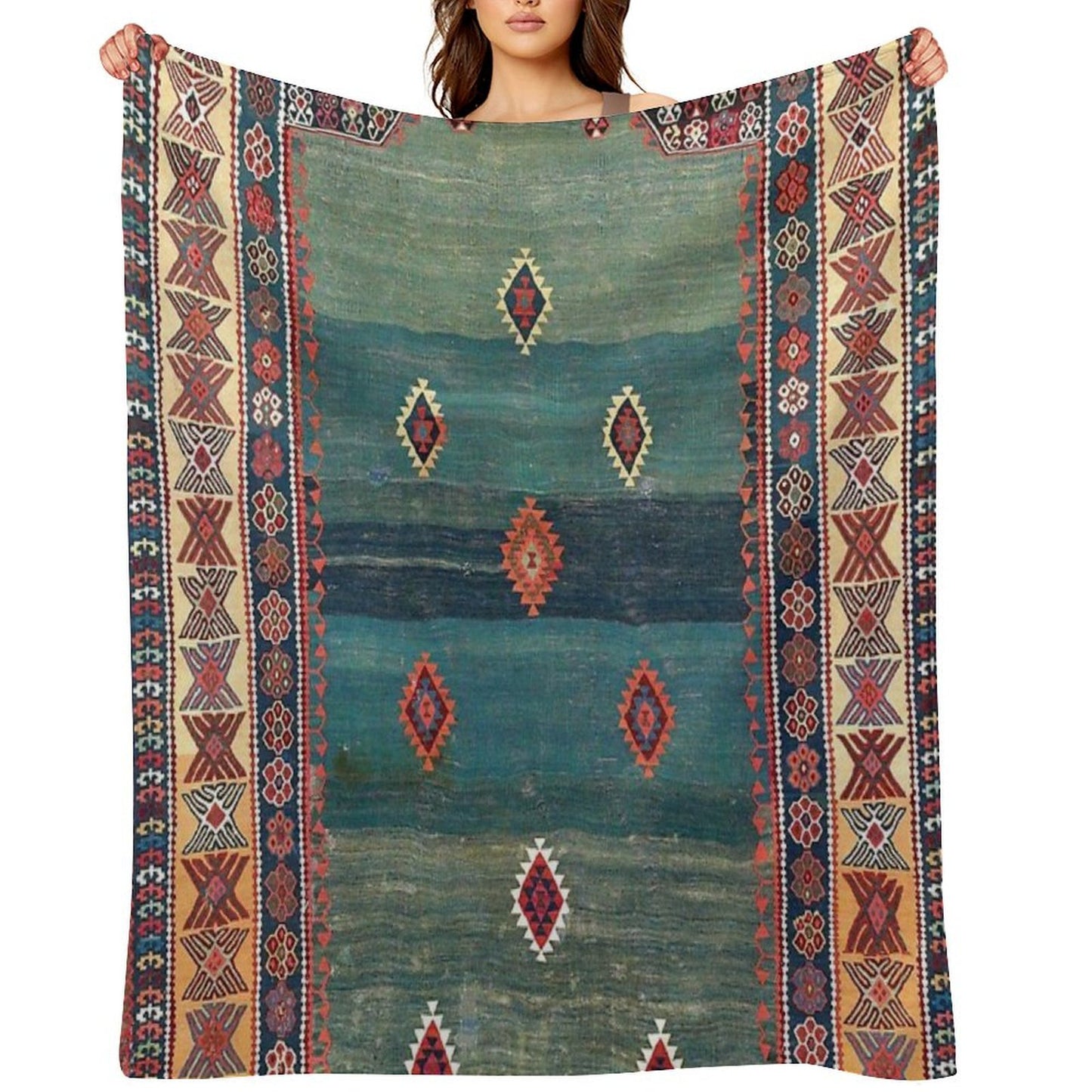 Sivas Antique Turkish Niche Kilim Print Velvety-soft Throw Blanket