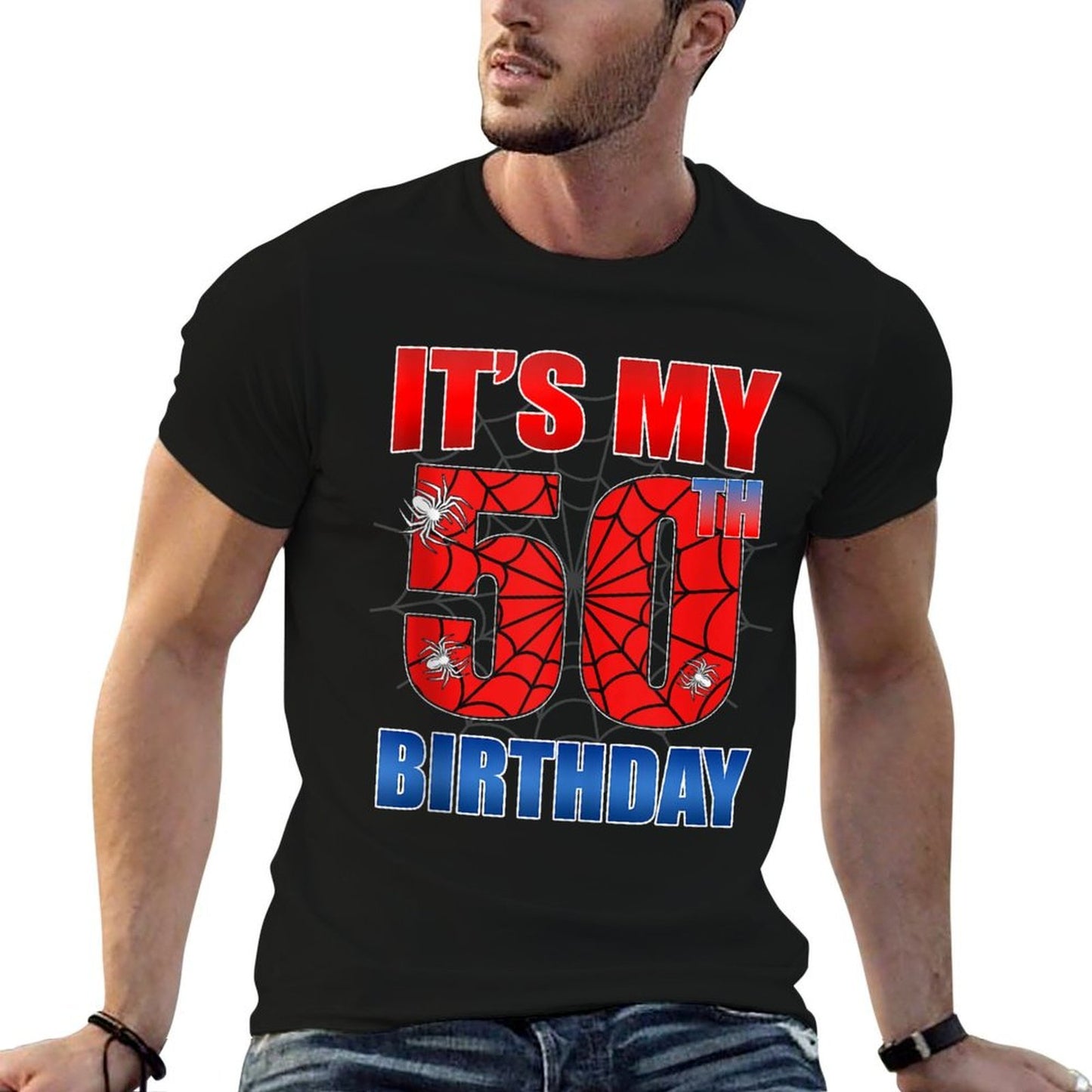 Spider Web 50 Years Old It's My 50th Birthday Boy Party Oversized Silhouette T-Shirt