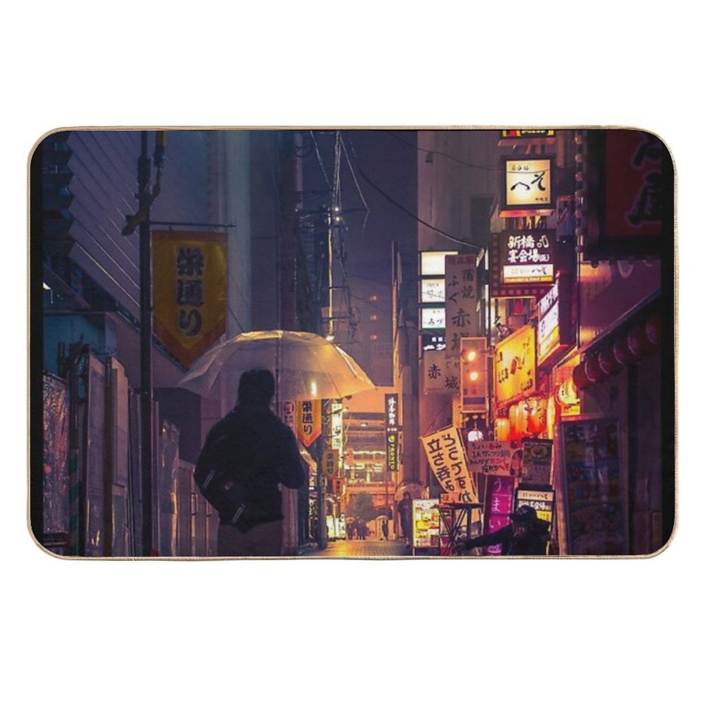 Neon Noir Street Reflecting The Warm Yellow And Orange Light from The Bar Area. Pet-Safe Bath Mat
