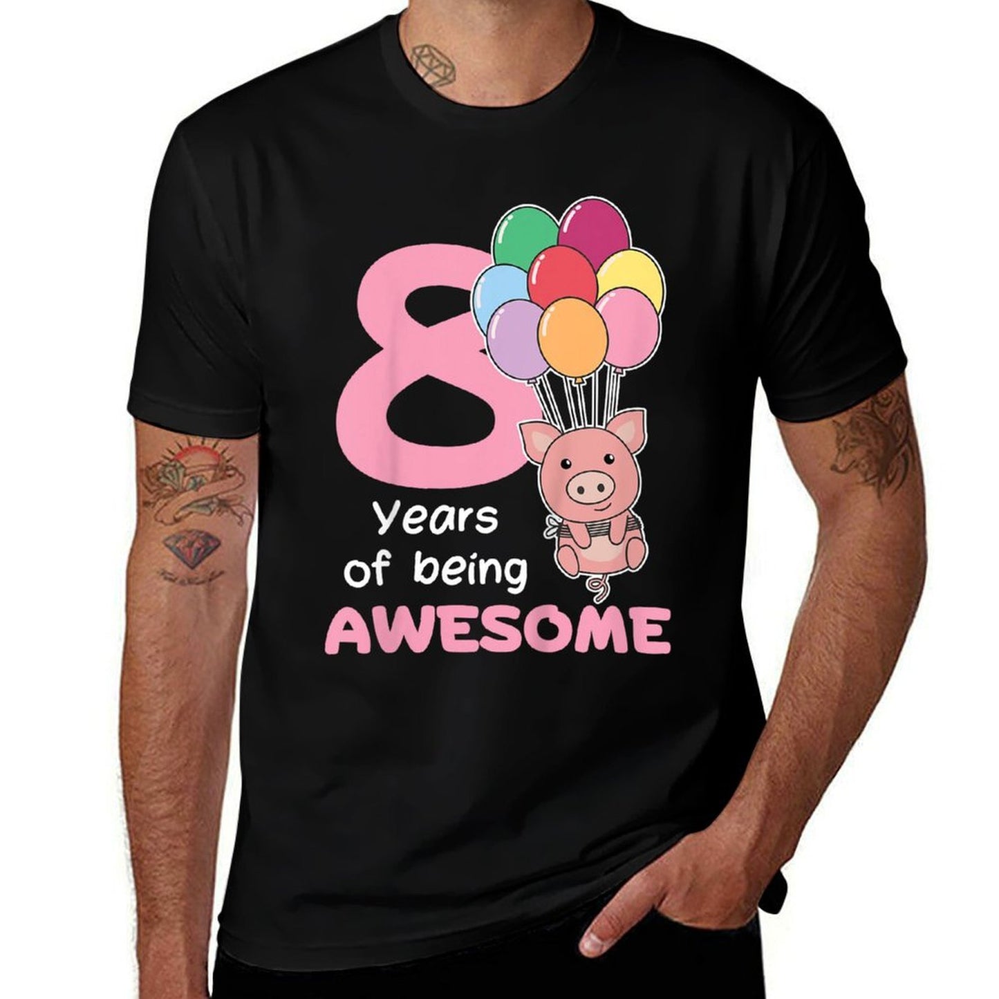 Kids Pig For 8th Birthday For Children Eight Years Old Polyester Blend T-Shirt