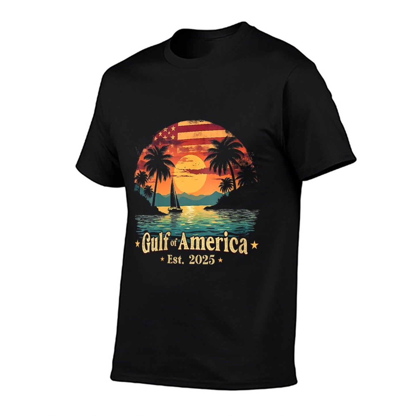Womens Vintage Gulf Of USA America Funny USA Flag V-Neck High-quality Stitching T-Shirt