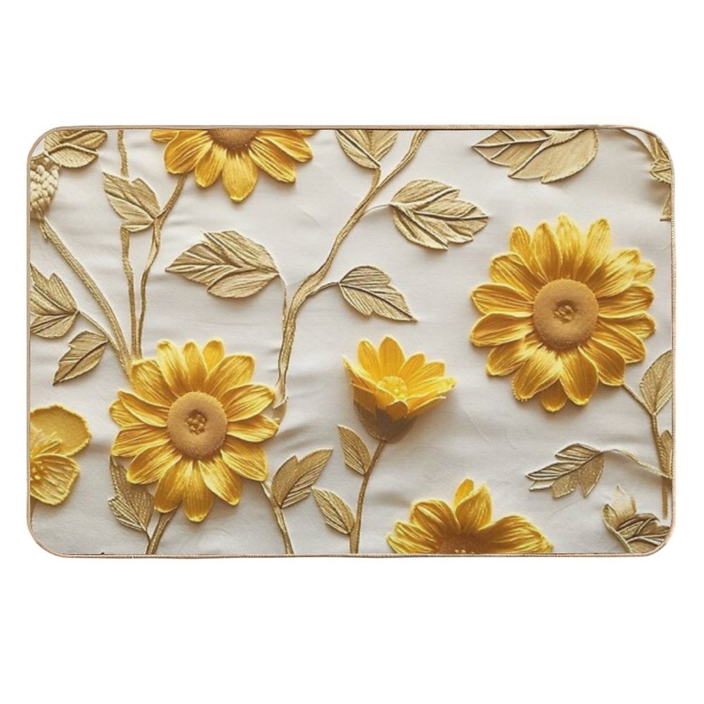 Textured Yellow And White Sunflower Pattern Slip-Resistant Bath Mat