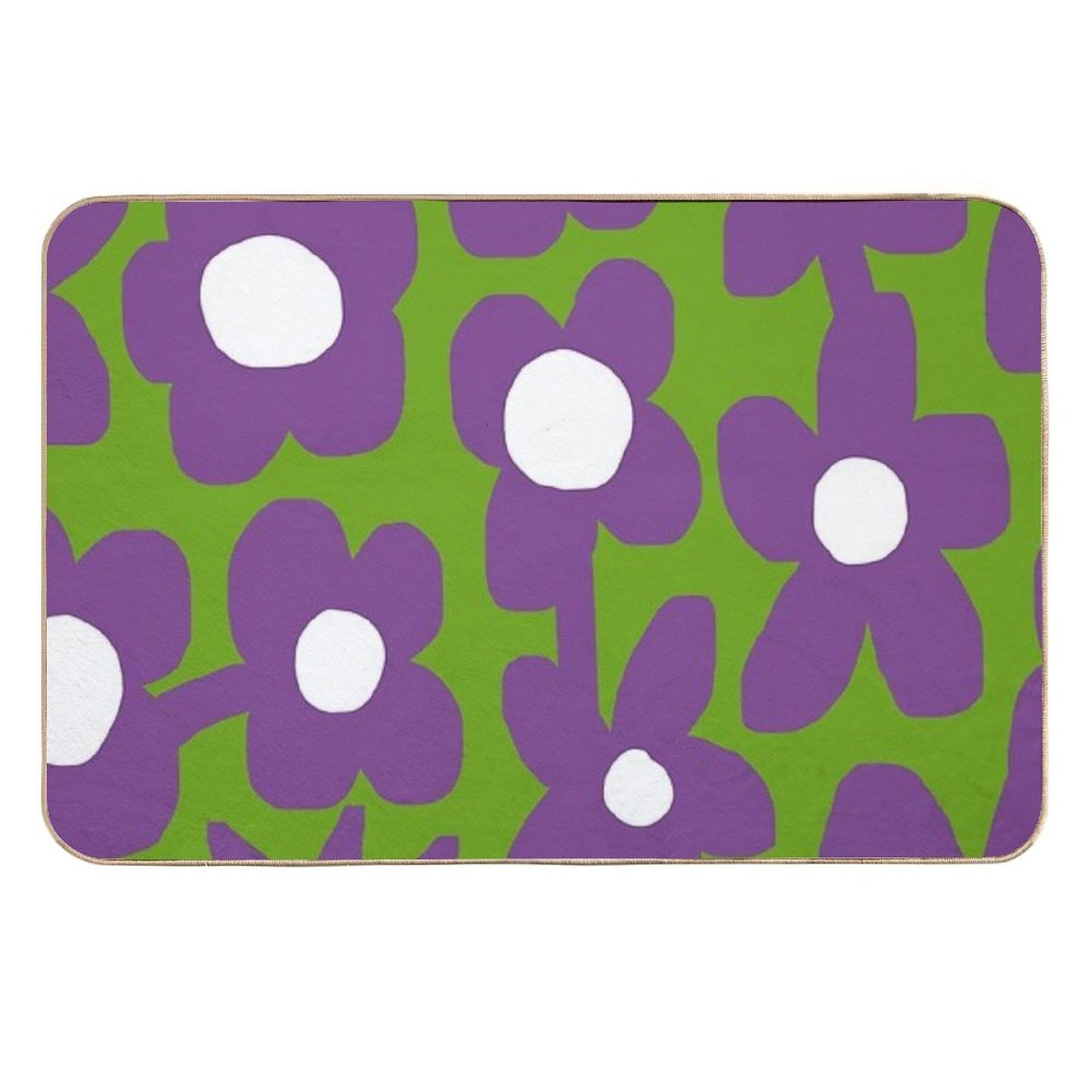 Iconic Retro Scandinavian Summer Flowers in Green And Purple Versatile Bath Mat