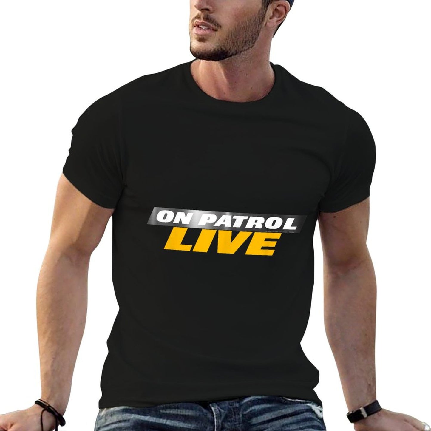 On Patrol Live Black Modern Crew Neck Logo - Small - Unisex-Adults, Unisex-Kids Heathered Texture T-Shirt