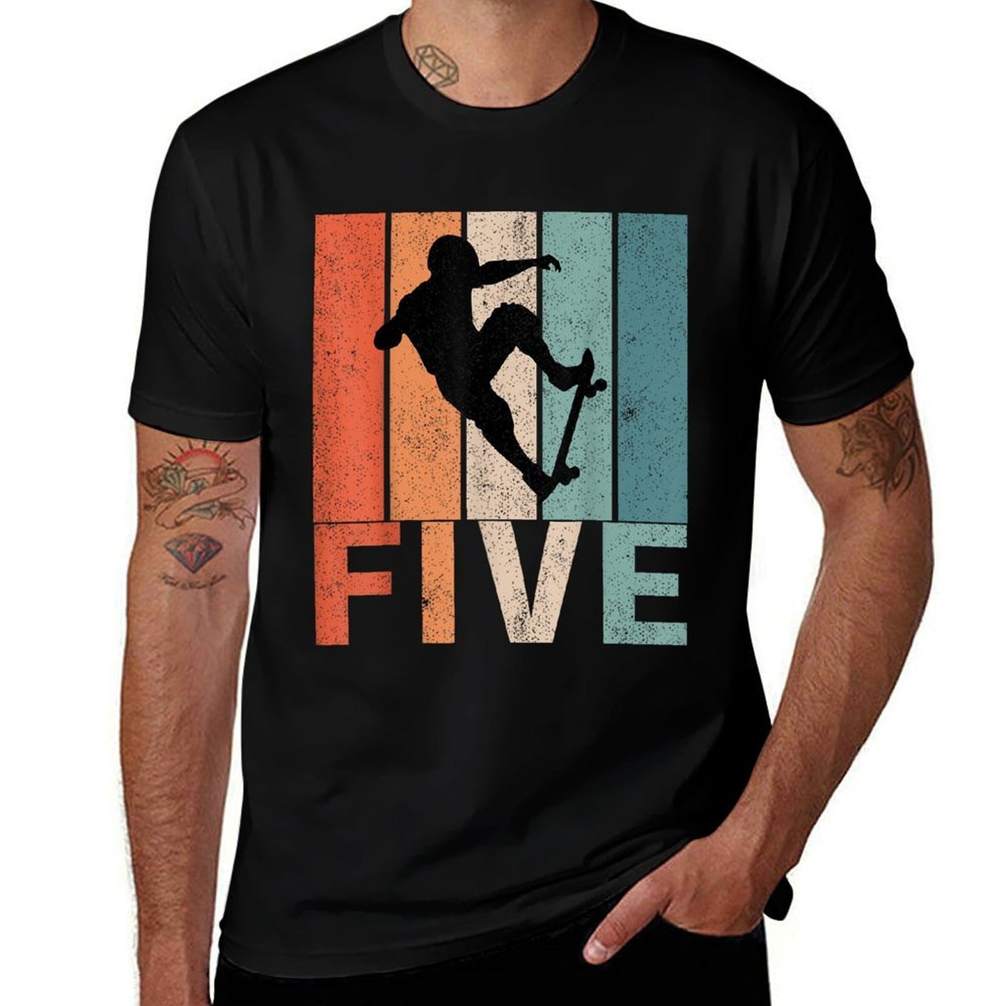 5th Birthday Retro Skateboard Skater Boys Kids 5 Years Old Relaxed-fit T-Shirt
