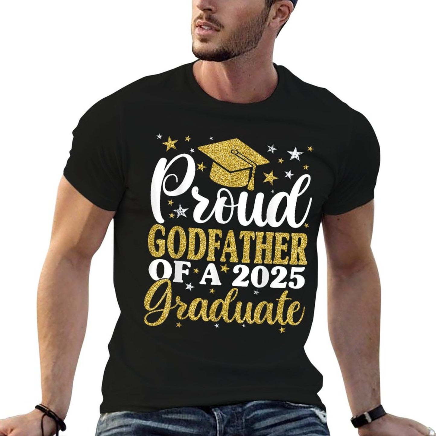 Proud Godfather Of A 2025 Graduate Graduation Family High-quality Stitching T-Shirt