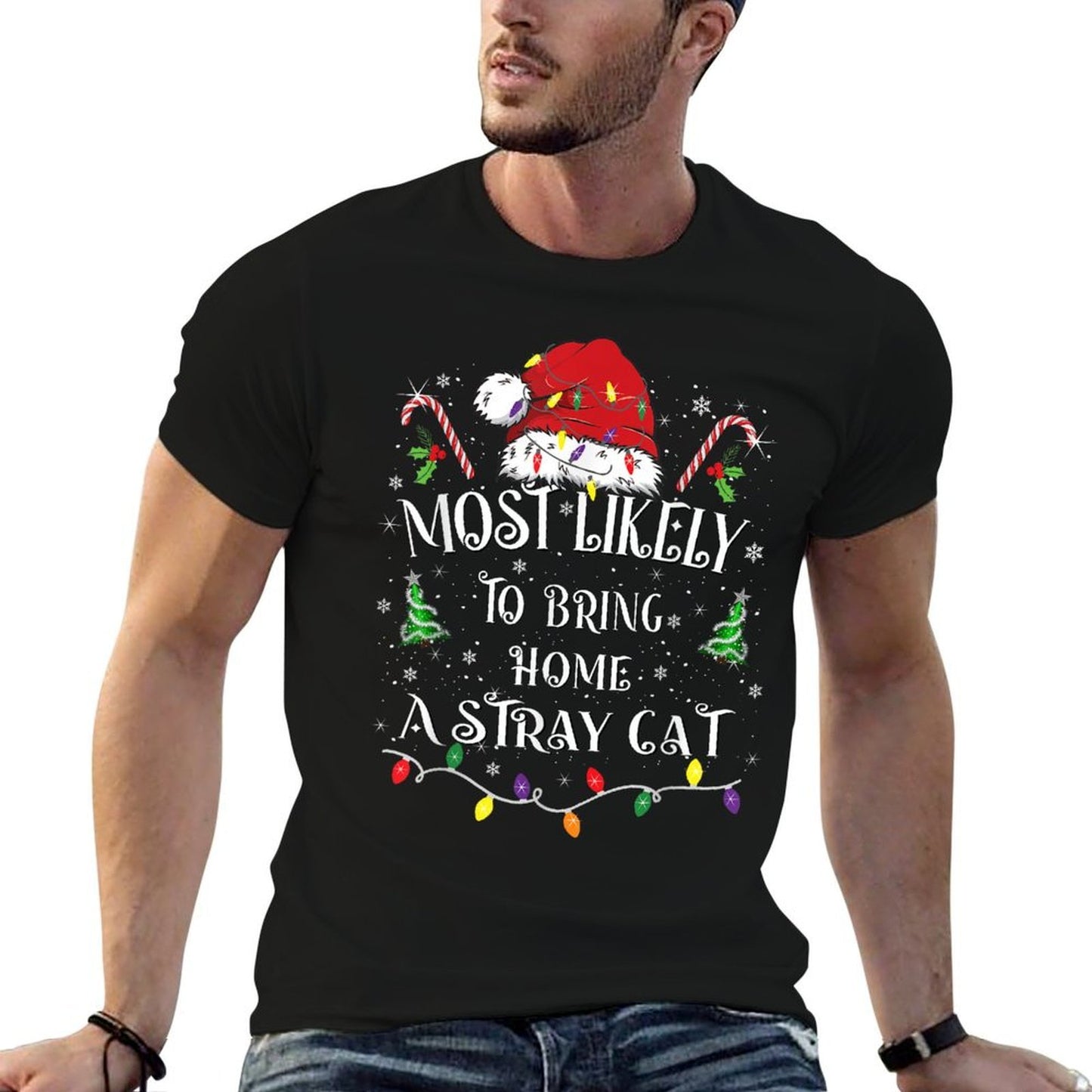 Most Likely To Bring Home A Stray Cat Funny Family Christmas Quick-drying T-Shirt