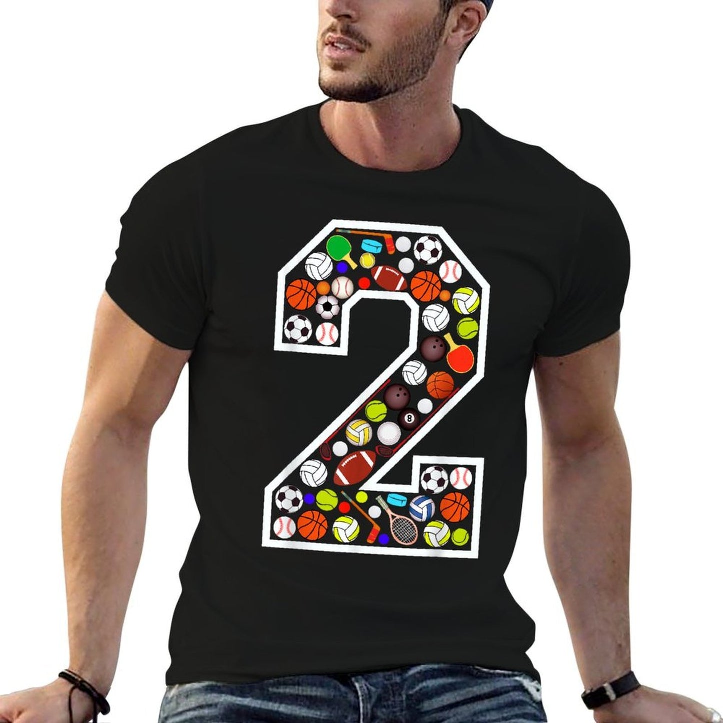 Kids 2nd Birthday Sports Big Number Two 2 Year Old Boy Soft T-Shirt