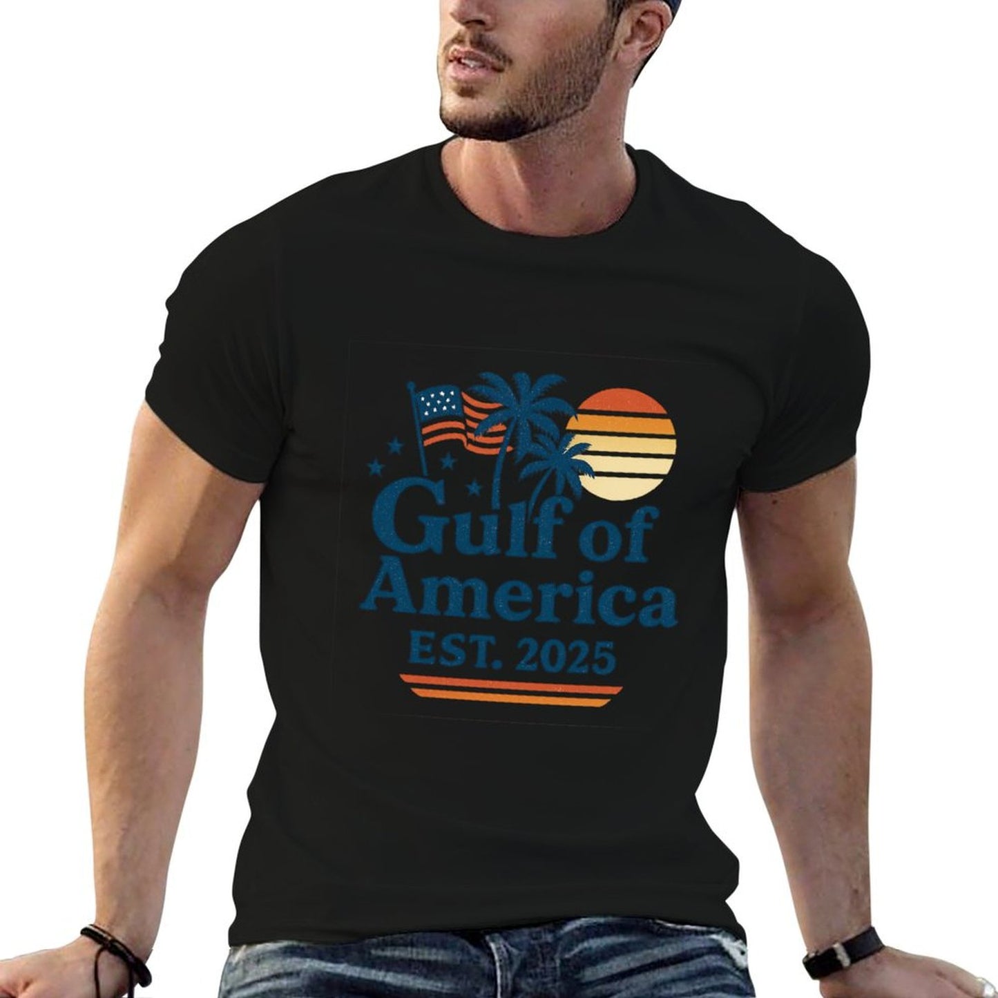 Gulf of US Patriotic Vintage America Design Polyester Blend T-Shirt