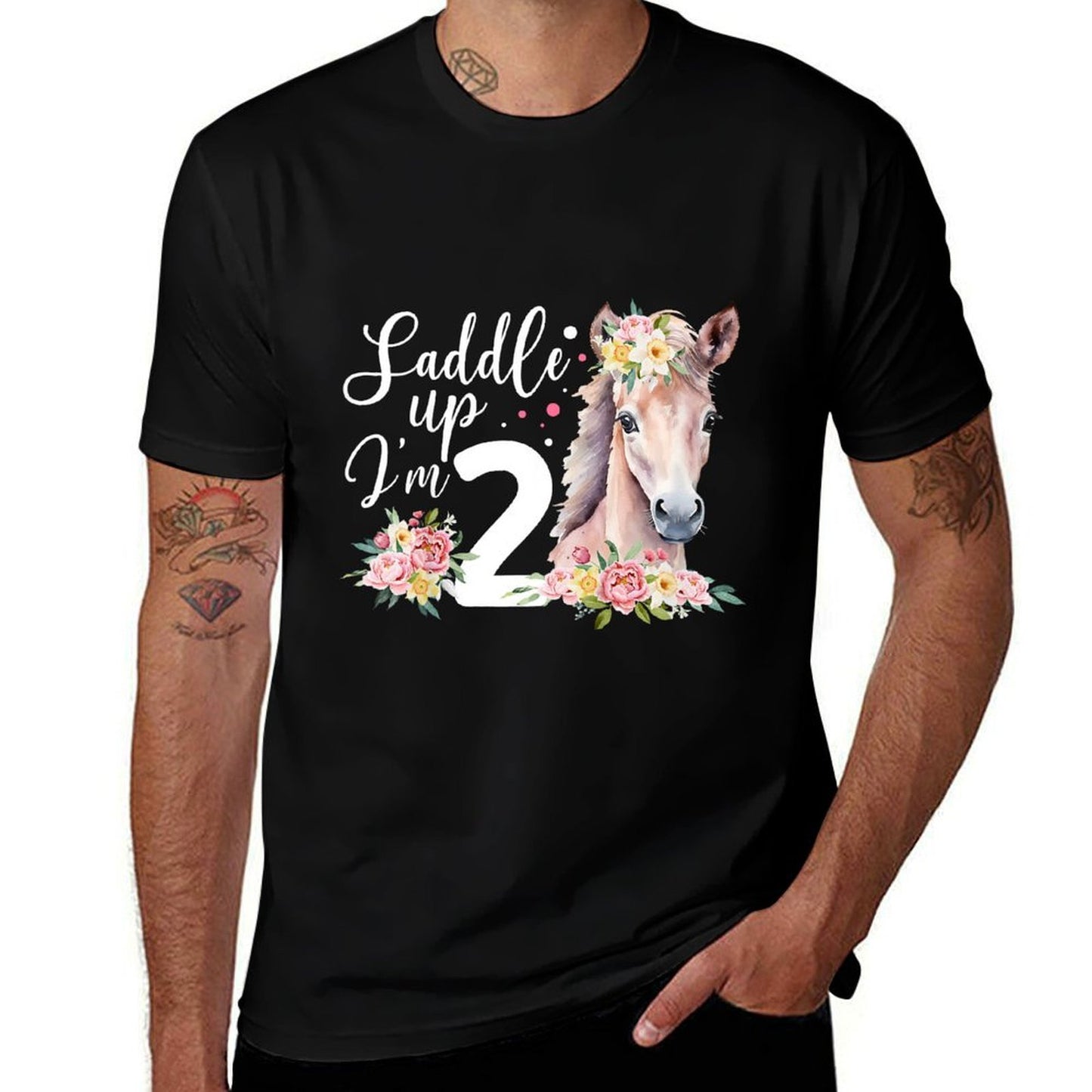 Kids 2nd Horse Birthday Two Year Old Girl Horses Birthday Trendy Pattern T-Shirt