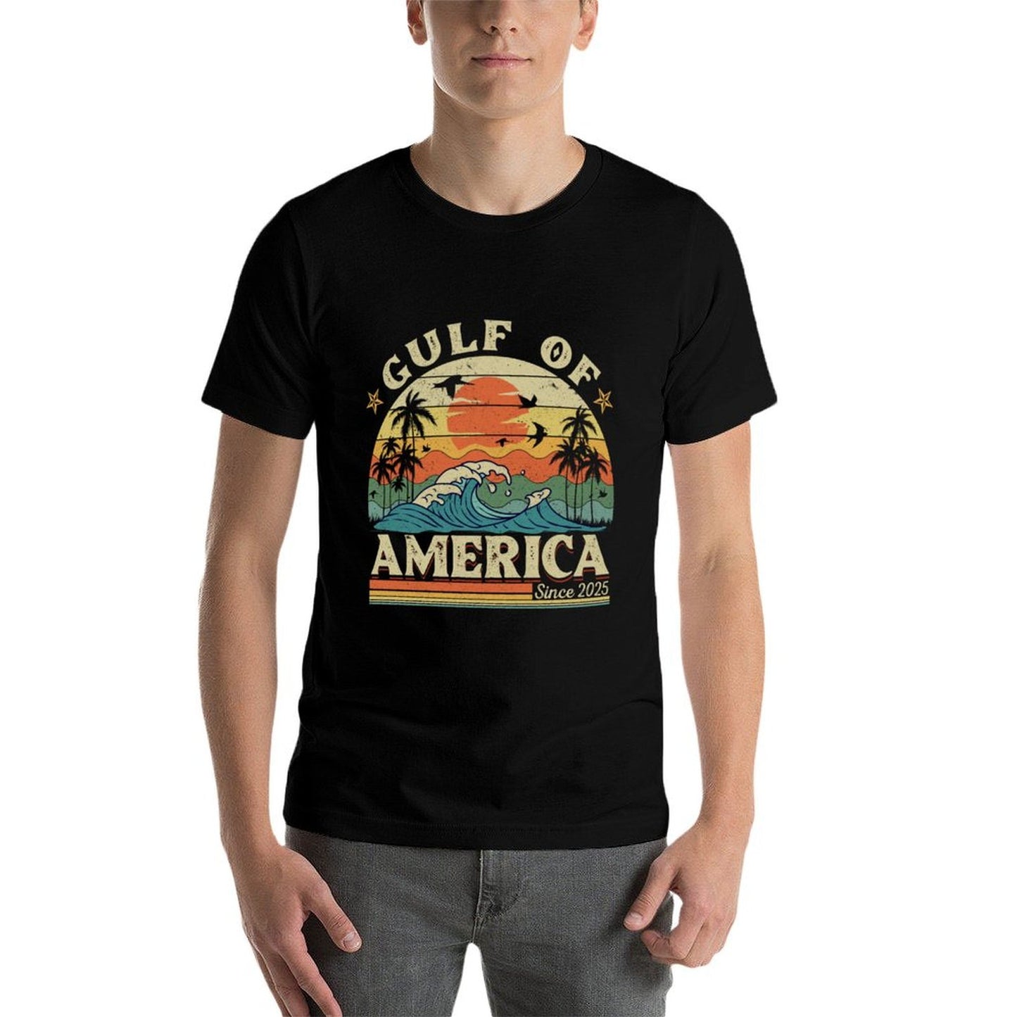 Gulf of USA America Funny Vintage USA Flag Summer-ready Fabric T-Shirt