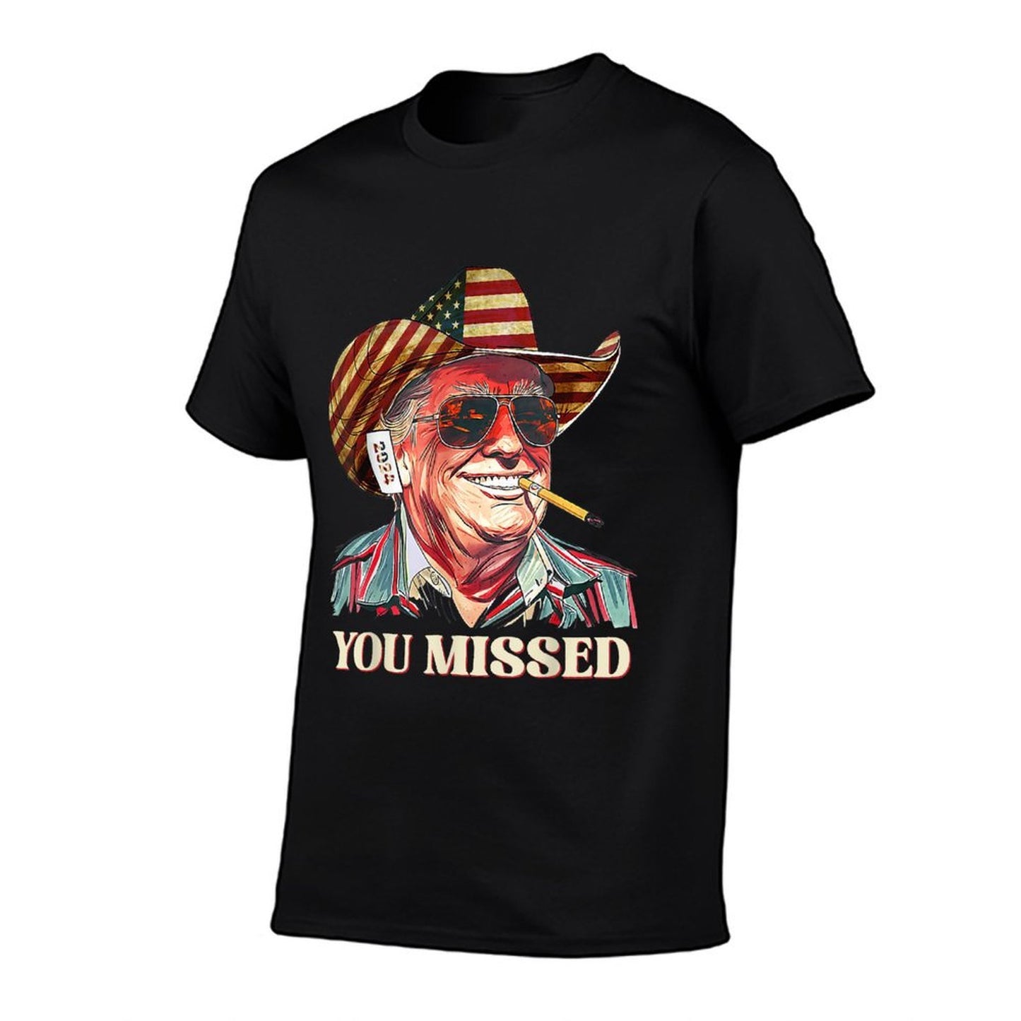 Western Trump Cowboy You Missed American Flag Cowboy Hat Polyester Blend T-Shirt