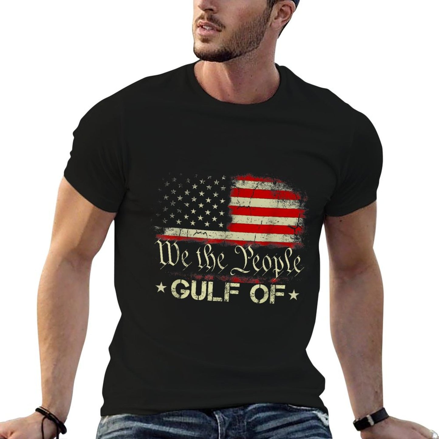 Gulf of USA America Funny Gulf of Mexico USA Flag Map July 4 Heathered Texture T-Shirt