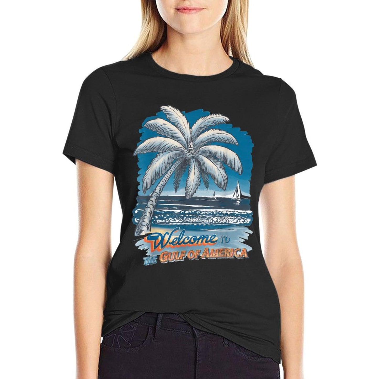 Gulf Of USA America Gift Men Women Flag Beach Cotton T-Shirt