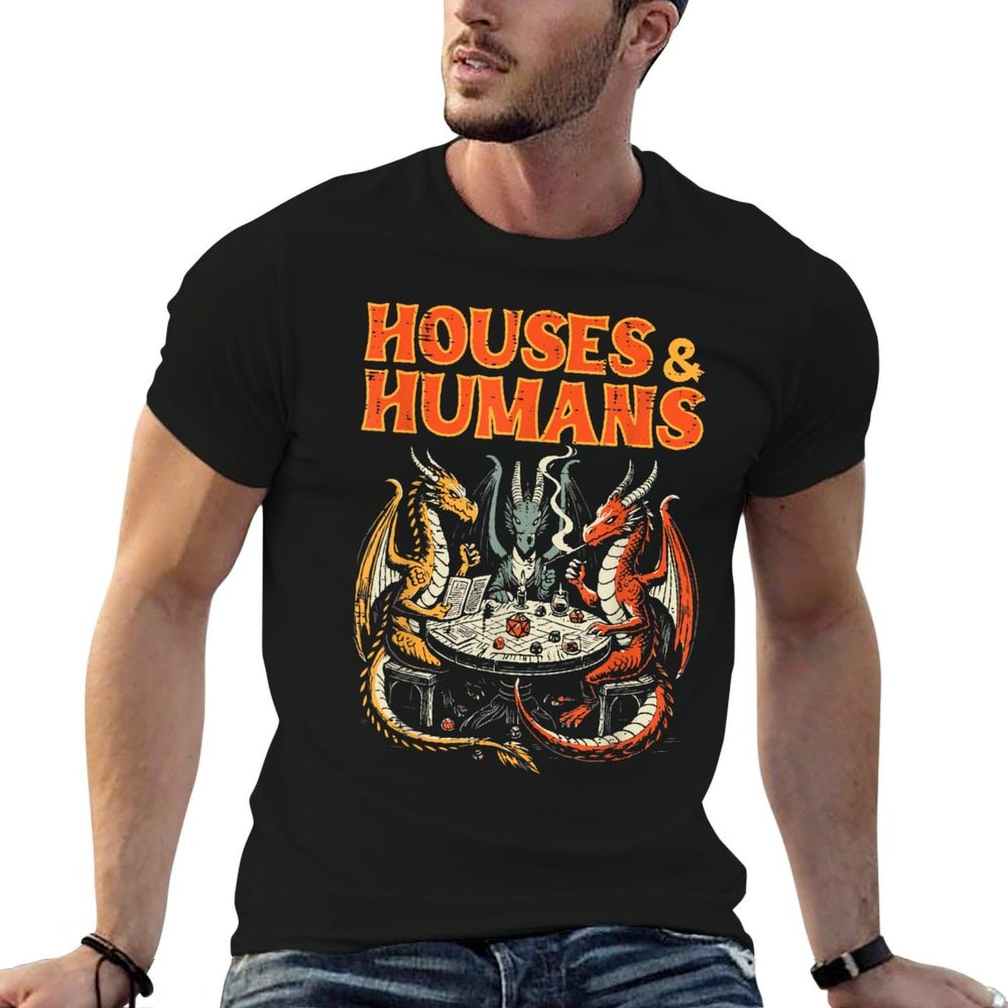 Gaming Houses Humans Funny Rpg Parody Gamer Men Boys Kids Versatile T-Shirt