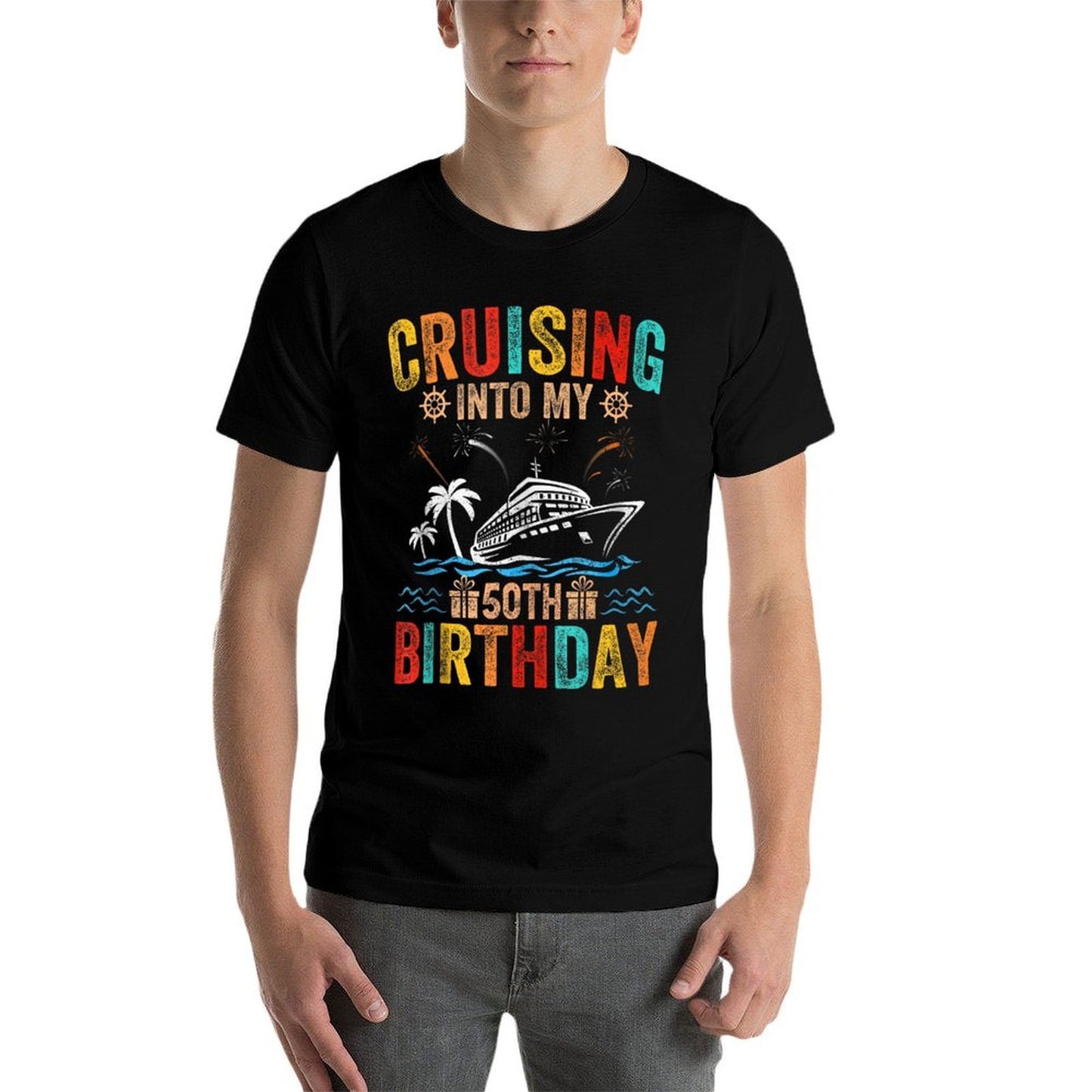 Cruising Into My 50th Birthday Family Cruise 50 Birthday Heathered Texture T-Shirt