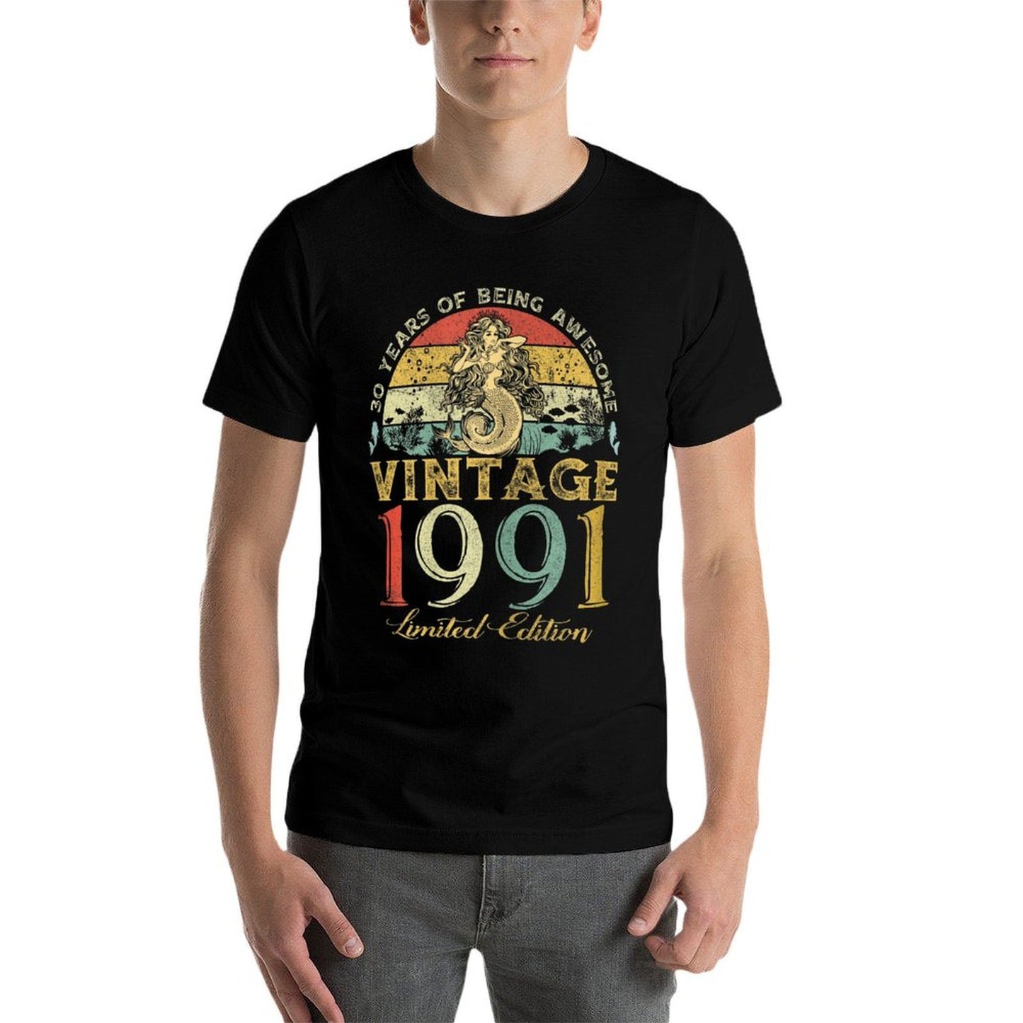 Womens Vintage 1991 Sunset Mermaid 30 Years Old 30th Birthday Tagless Design T-Shirt