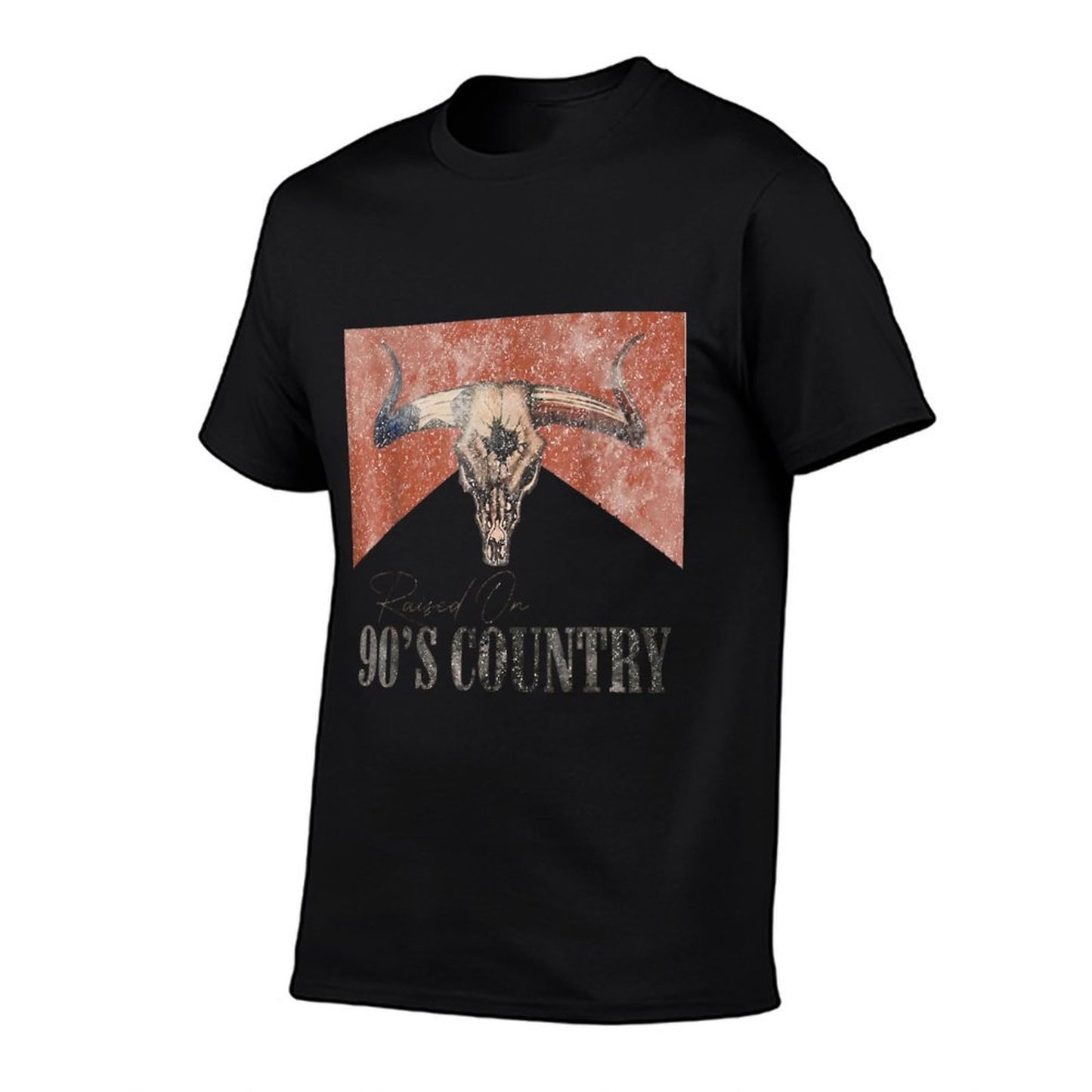 Vintage Western Bull Skull Raised On 90's Country Music Tagless Design T-Shirt