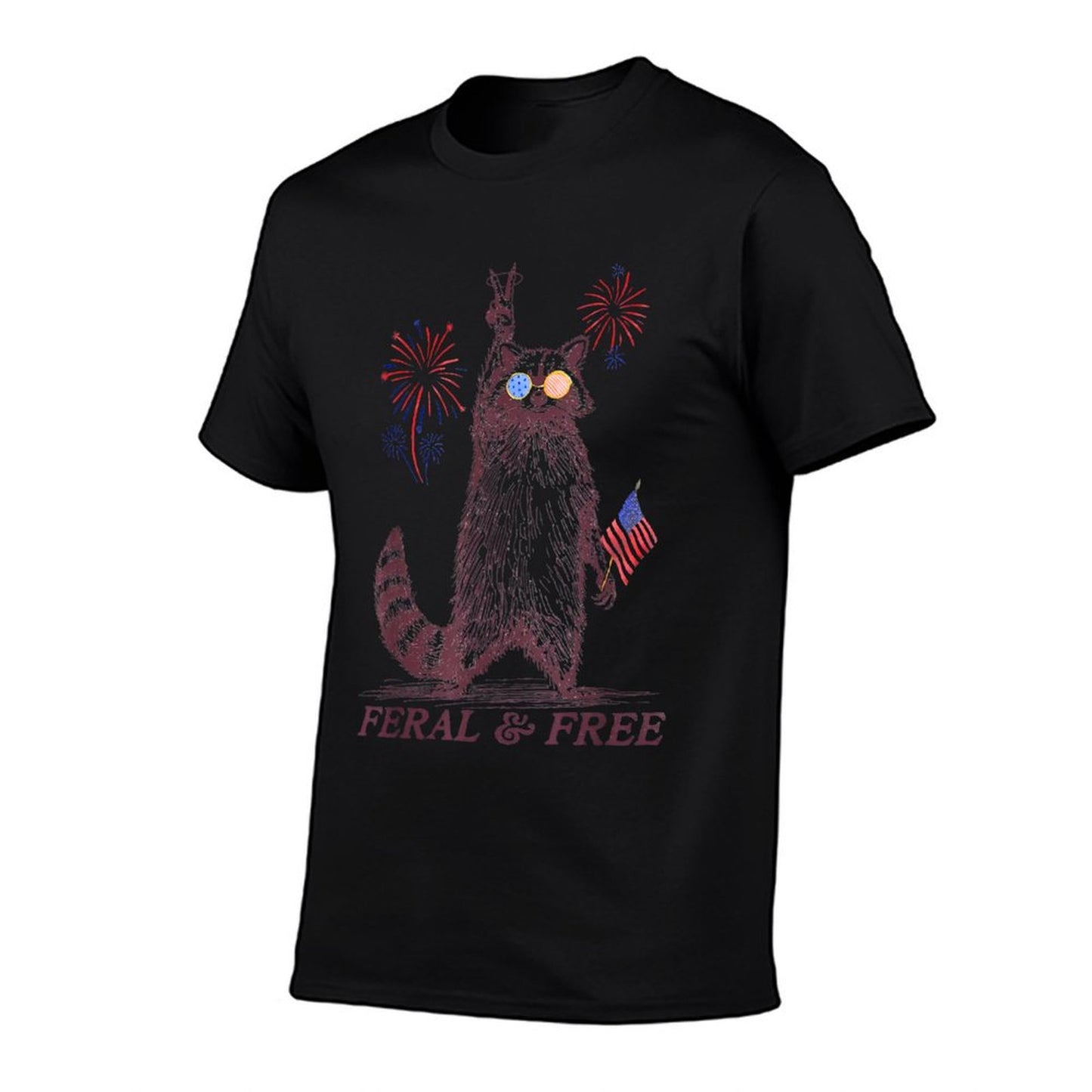 Feral & Free Funny Patriotic Racoon Feral And Free 4th July Trendy Pattern T-Shirt