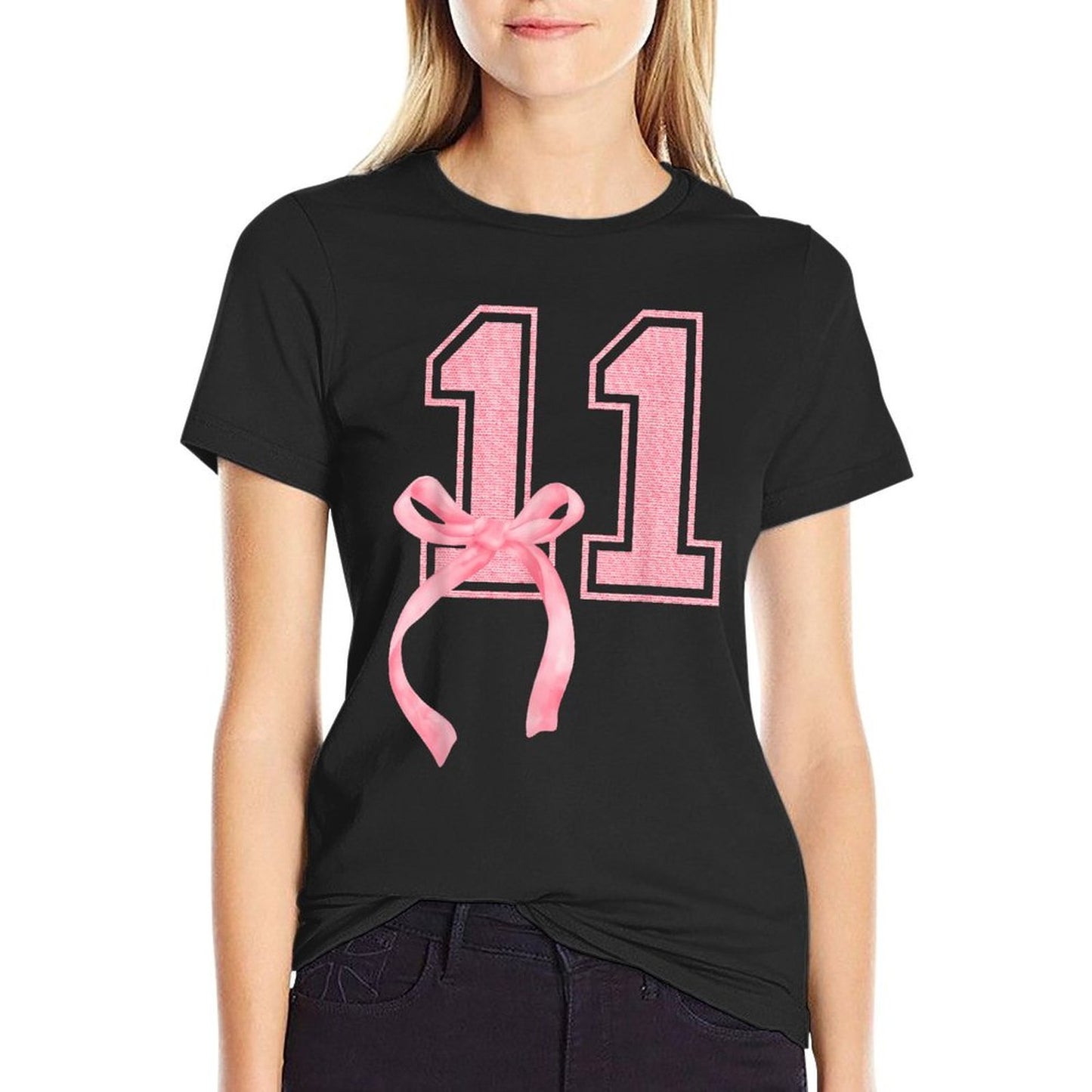 Birthday Girl Pink Coquette Bow 11 Year Old Aesthetic Girly Wrinkle-resistant T-Shirt